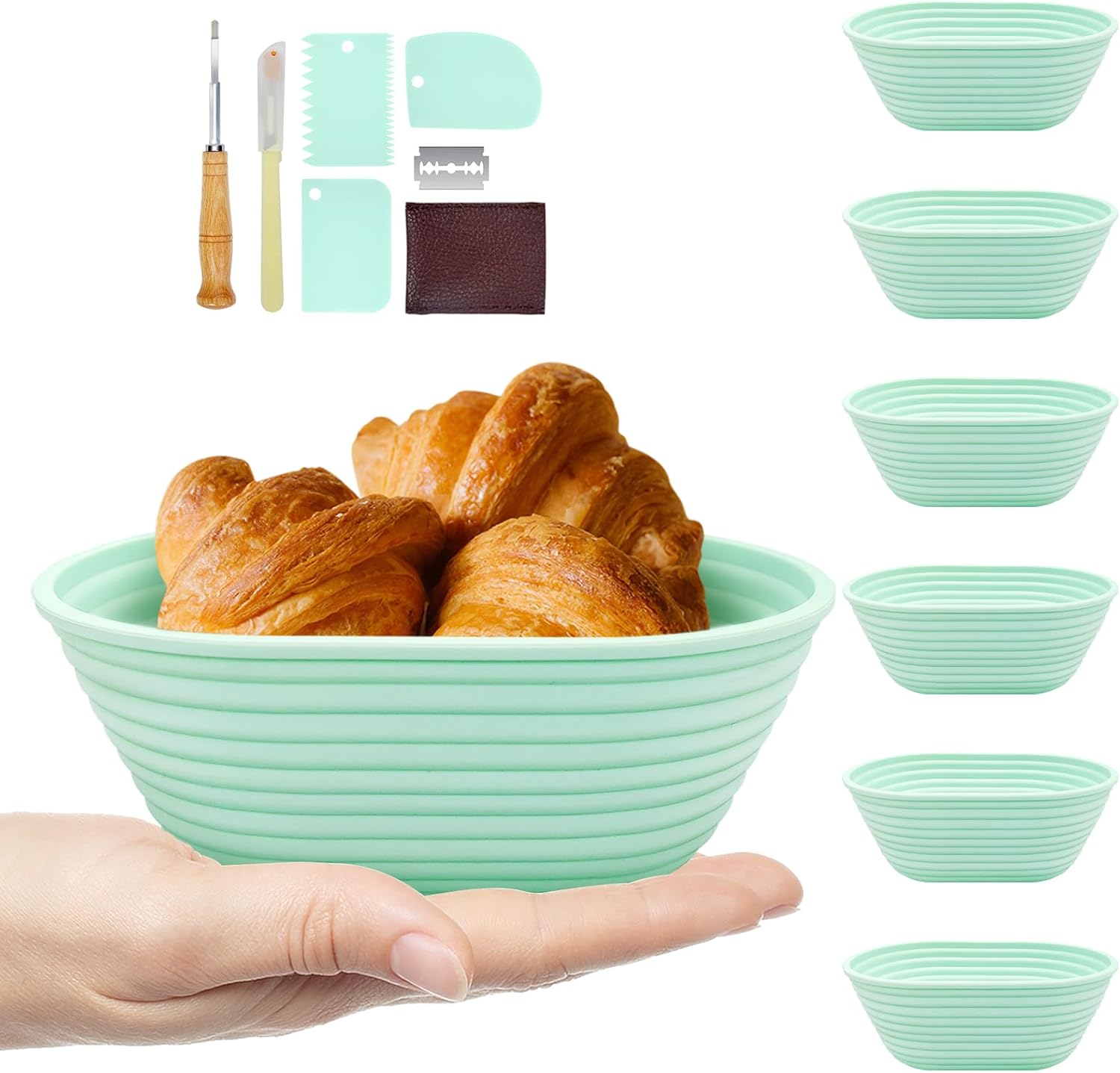 Silicone Banneton, Sourdough Bread Baskets (Set of 6, 6.5 Inch), Oval Proofing Bread Bowls with Starter Kit, Bread Making Baking Supplies - Culinary Roots