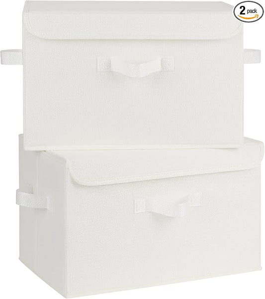GRANNY SAYS Storage Bins with Lids, Fabric Storage Boxes, Closet Organizers and Storage, Storage Baskets for Shelves, Toy Box, Ivory White, 2-Pack