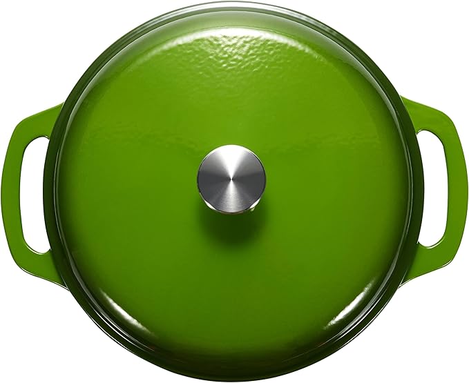Amazon Basics Enameled Cast Iron Dutch Oven Pot with Lid, Round, Dual Handles, Heavy-Duty, Oven Safe for Stews, Roasting, Baking, 4.3-Quart, Small, Green