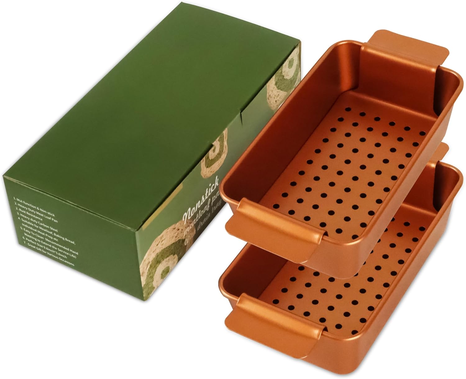 Gold Meatloaf Pan with Drain Tray, Non Stick loaf Pan Set of 2, Heavy Duty 9.8x5.7 Inch Meat loaf Pan with Insert Drip Rack, for Baking Bread and Healthy Meatloaf - Culinary Roots