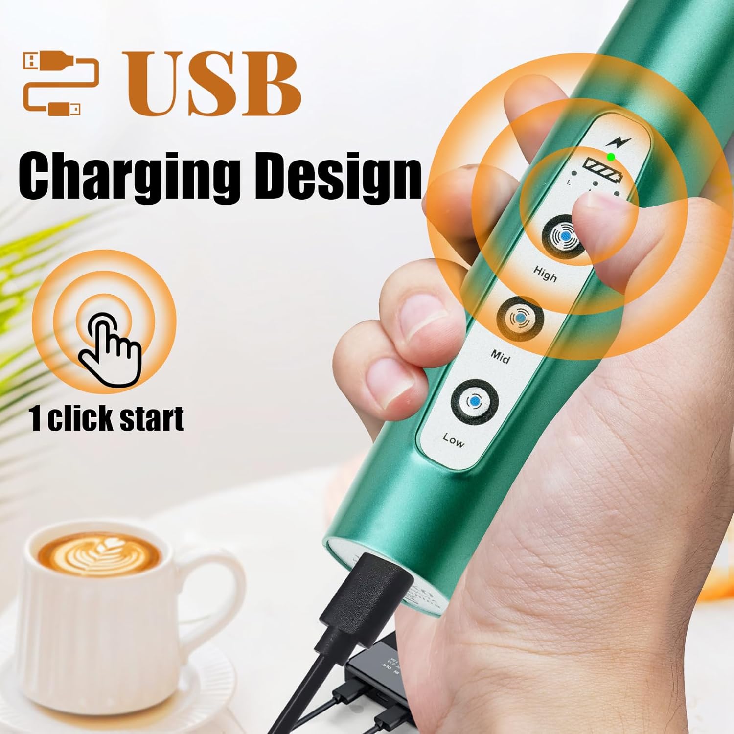 Nahida Green Milk Frother Wand for Coffee, Frother Handheld Rechargeable Electric Whisk with 3 Heads 3 Speeds Drink Mixer Coffee Frother Foam Maker For Latte, Cappuccino, Hot Chocolate, Egg - Culinary Roots