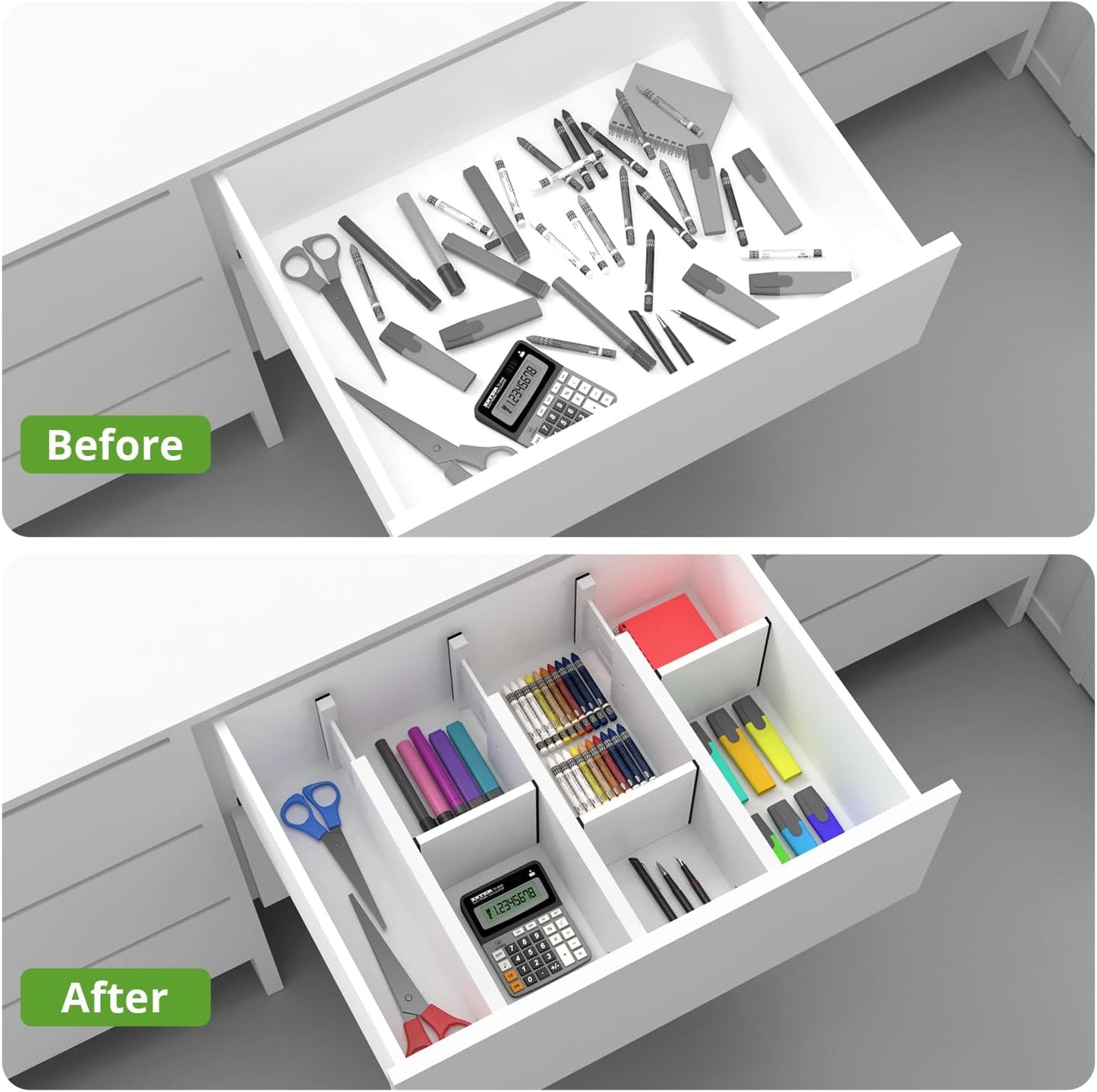 ANTOWIN 4 Pack Expandable Drawer Dividers, 4.7'' High, Extend from 12.2'' to 17.7'', Dresser Drawer Organizers, Bamboo Separators for Kitchen, Bedroom, Office, Bathroom (White)