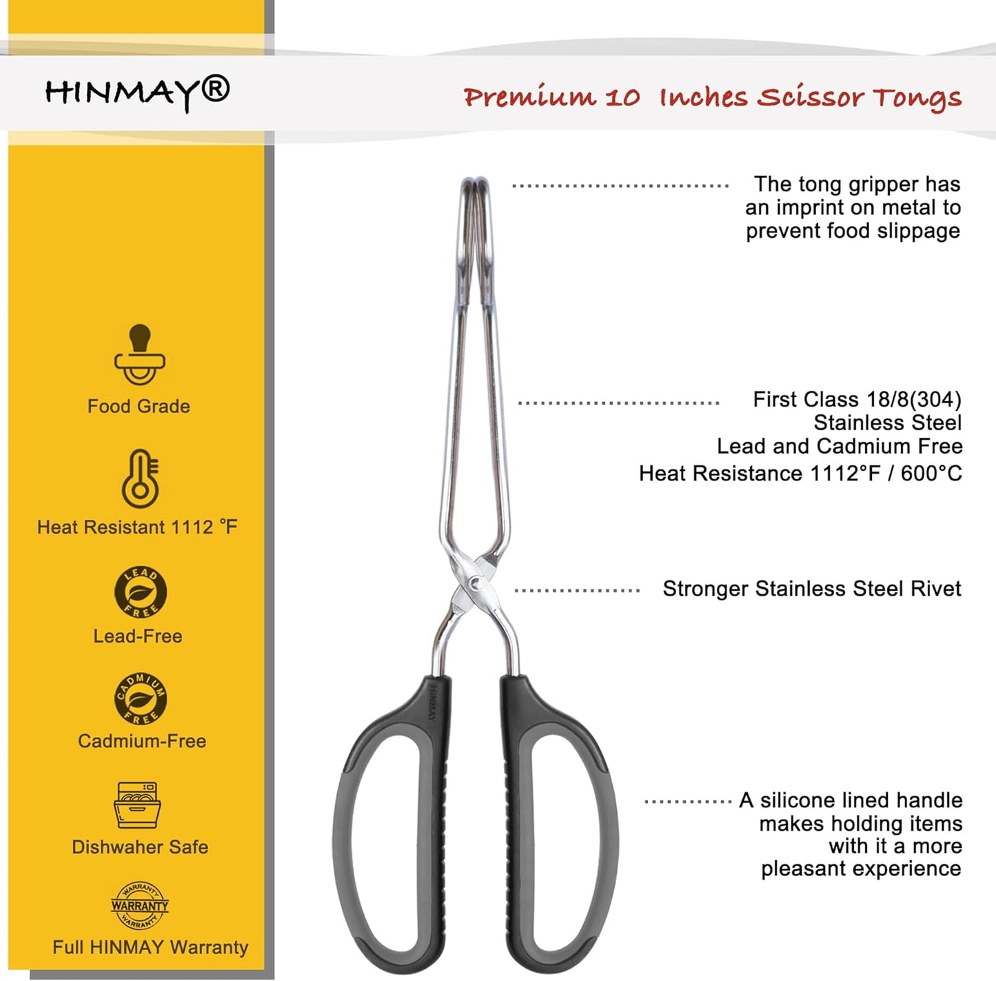 Scissor Tongs 10-Inch Stainless Steel Scissor Style Tongs (Black Handle) - Culinary Roots