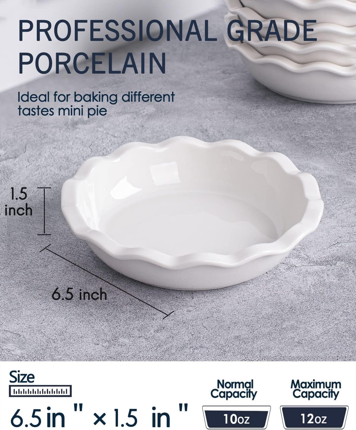Ceramic Mini Pie Pans, 6.5 Inch Individual Small Pie Pans, 12 Oz Pie Dish Ramekins for Baking Chicken Pot Pie, Quiches, Fruit Pies, Set of 6, White - Culinary Roots