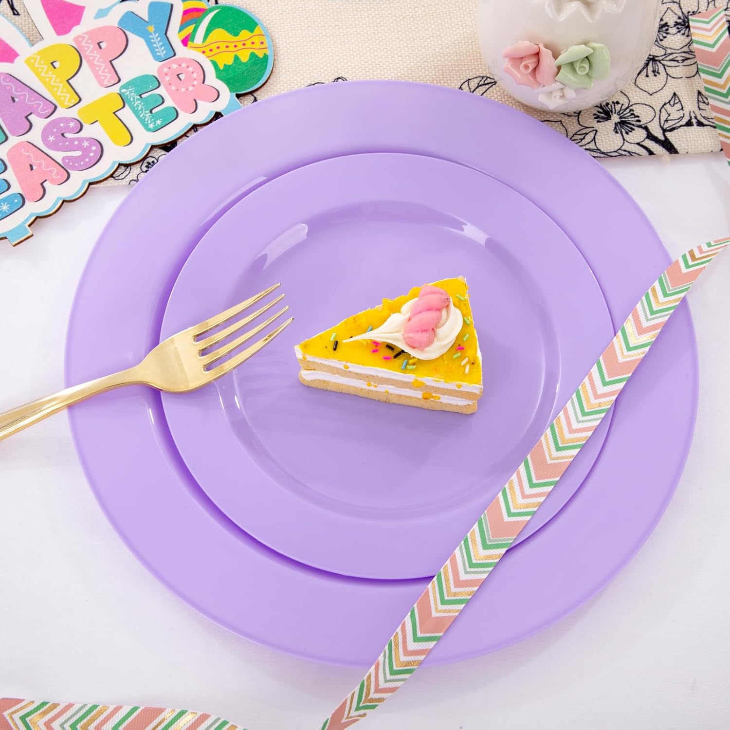 FLOWERCAT 60PCS Purple Plates - Heavy Duty Purple Plastic Plates Disposable for Easter Party/Wedding - Include 30PCS 10.25" Dinner Plates and 30PCS 7.5" Dessert Plates - Culinary Roots