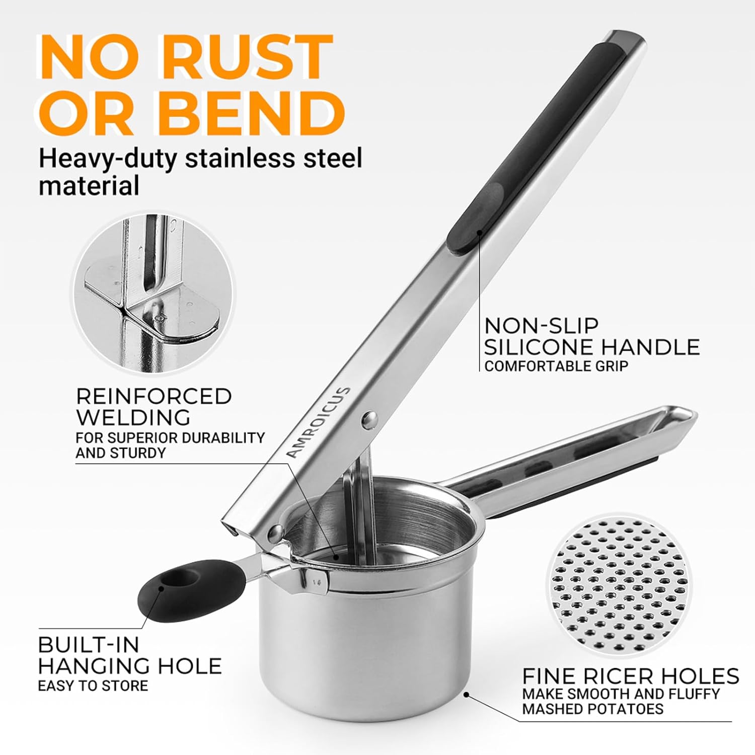 Potato Ricer Stainless Steel, Large Potato Masher 15oz, Heavy Duty Ricer Kitchen Tool for Perfect Mashed Potatoes, Potato Press and Mash Kitchen Gadget, Spaetzle Maker for Noodle - Culinary Roots