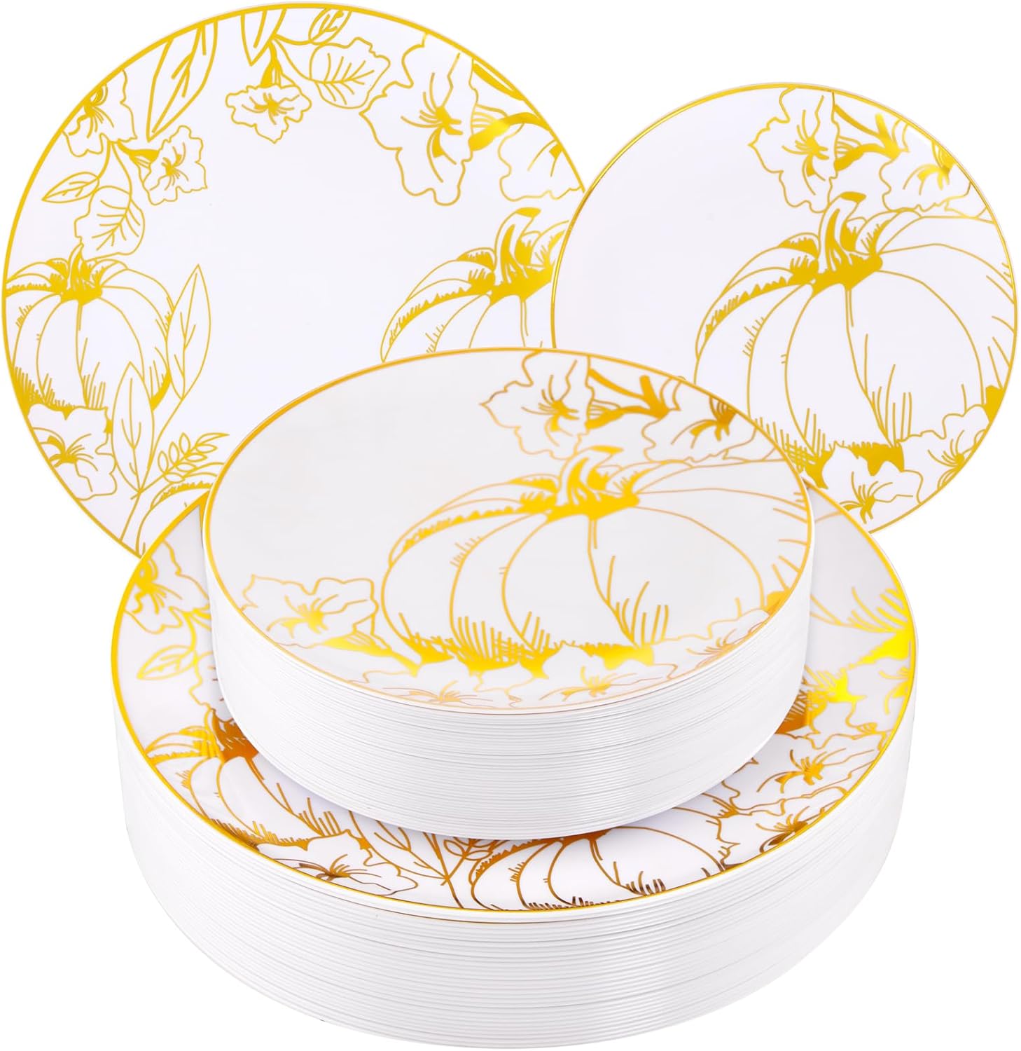 FLOWERCAT 60PCS Thanksgiving Plates & Gold Pumpkin Plates - Including 30PCS 10.25inch Thanksgiving Dinner Plates and 30PCS 7.5inch Thanksgiving Dessert Plates for Giving Thanks Theme Party - Culinary Roots