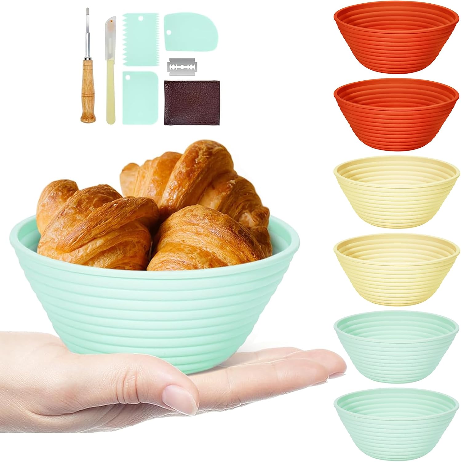 Silicone Banneton, Sourdough Bread Baskets (Set of 6, 5 Inch), Round Proofing Bread Bowls with Starter Kit, Bread Making Baking Supplies - Culinary Roots