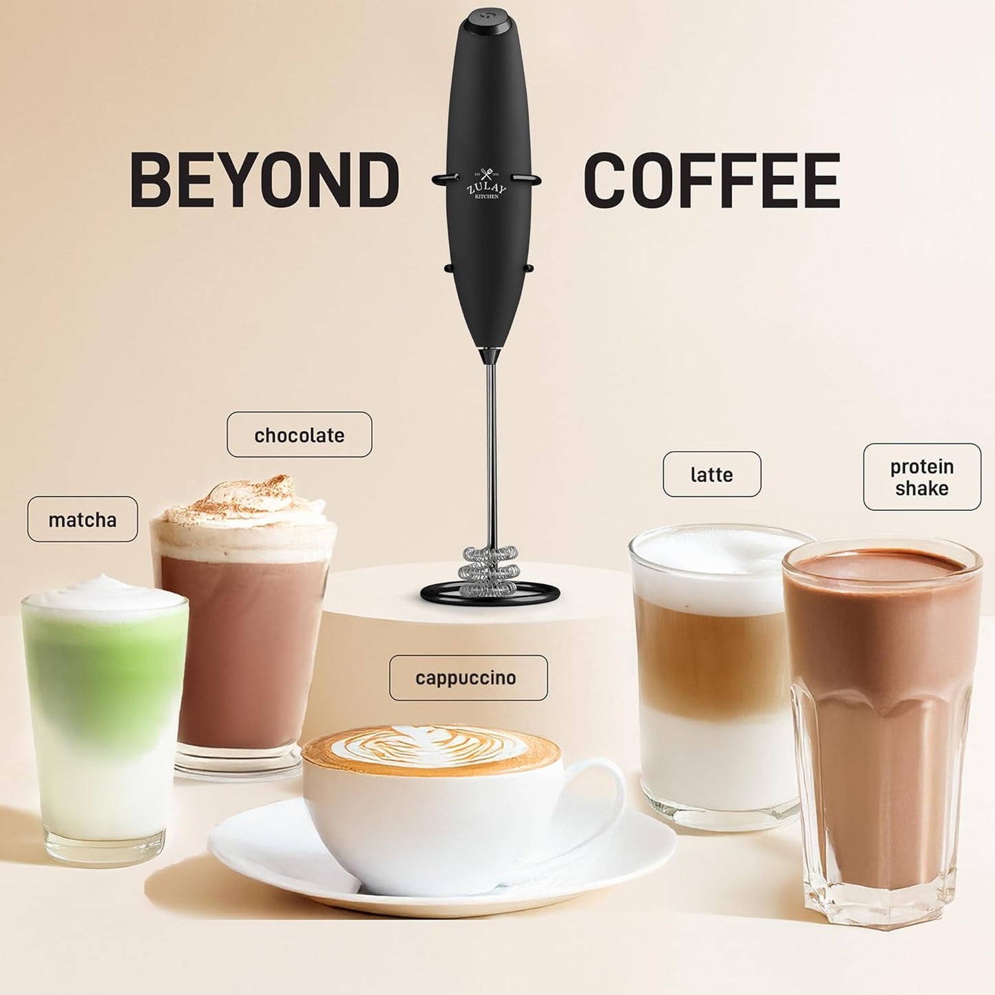 Zulay Kitchen Patented Tornado Triple Whisk Milk Frother with 4 Duracell Batteries – Handheld Foam Maker for Coffee, Lattes, Matcha & Hot Chocolate – Rich, Creamy Froth in Seconds - Culinary Roots