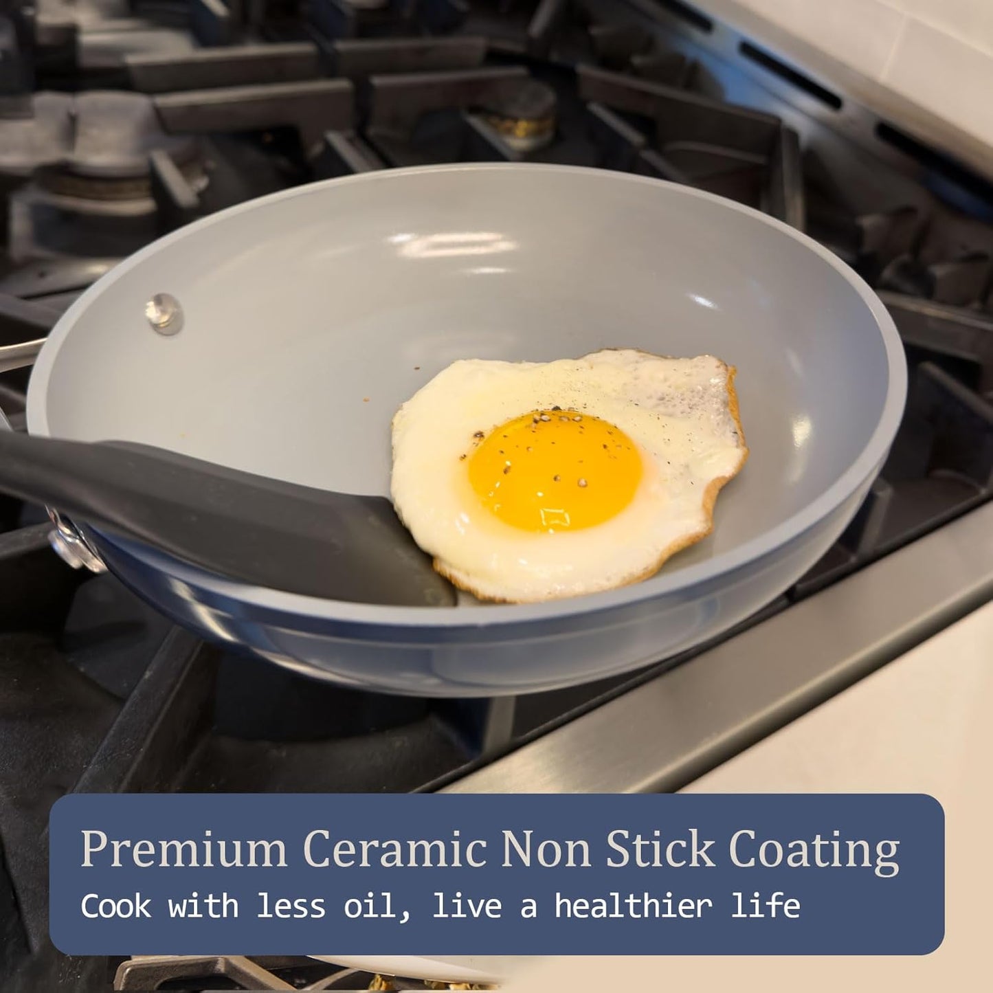 Nonstick Ceramic Frying Pan 8 Inch for Induction Cooktop - Non Toxic, PTFE/PFOA/PFAS Free, Oven & Dishwasher Safe up to 500°F - Non Stick Egg Skillet with Stay-Cool Handle - Fusion Red