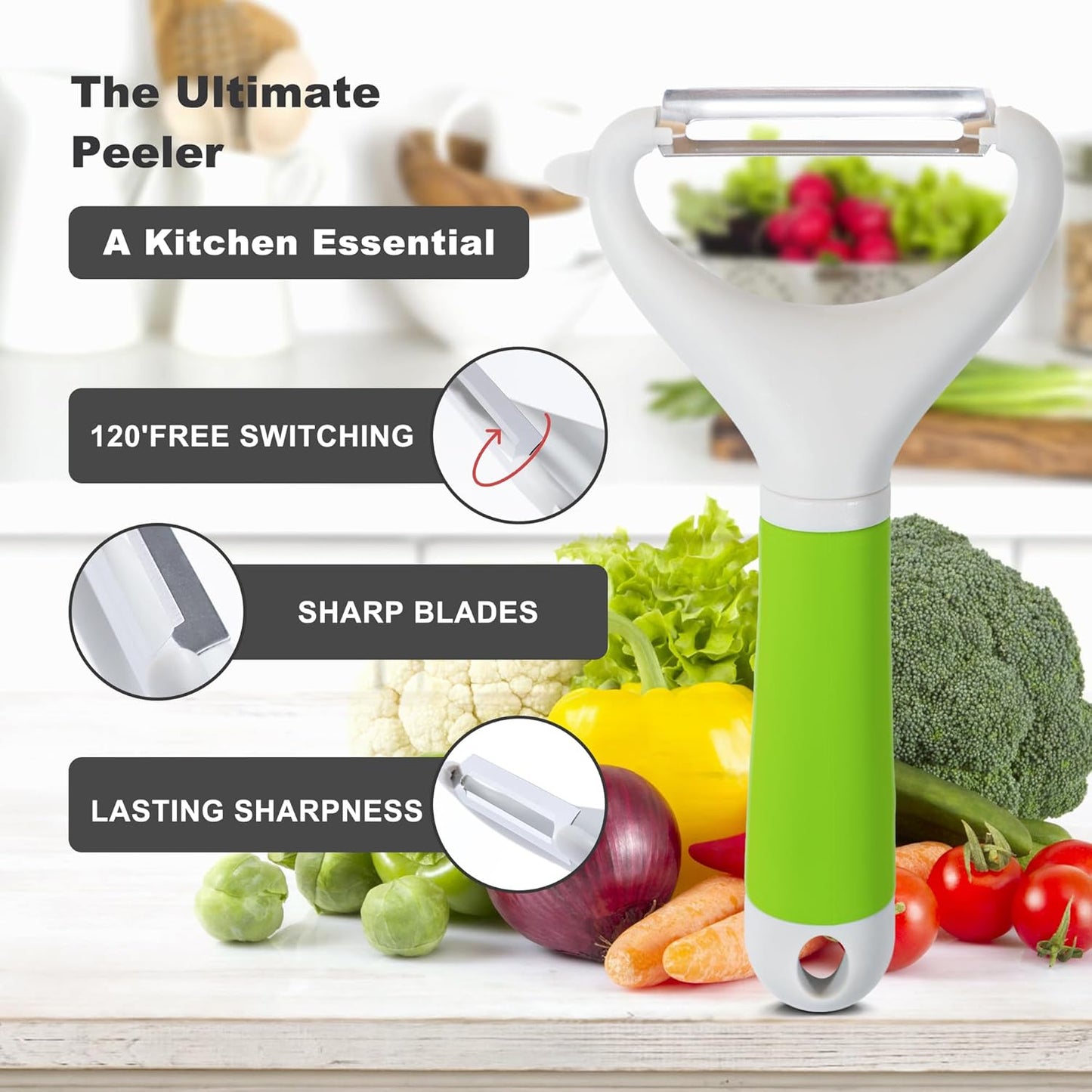 Li&Zhao Vegetable Peelers - Potato Peelers Fruit Peeler Veggie Peeler Carrot Peeler Apple Peeler Garlic Peeler for Kitchen Julienne Peeler, Dishwasher Safe(Green) - Culinary Roots