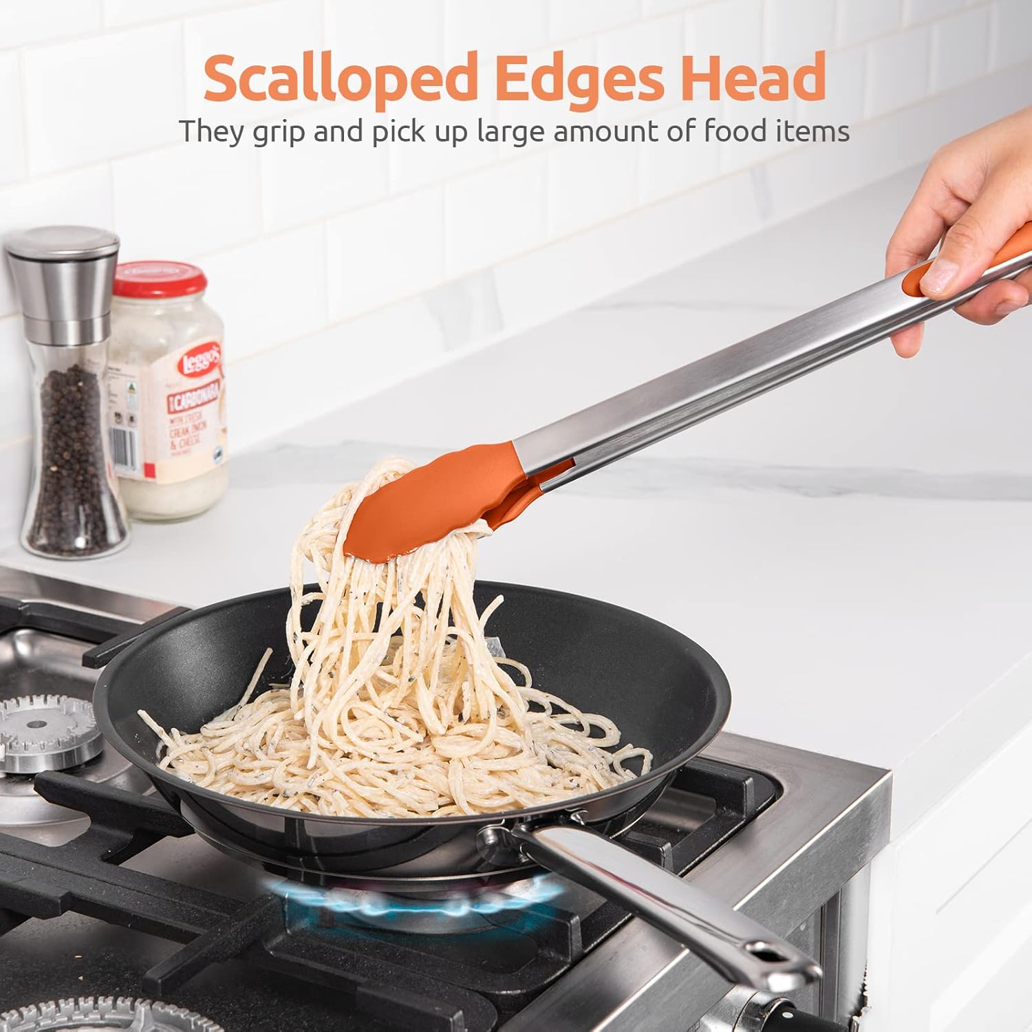 600ºF Heat Resistant Kitchen Tongs: U-Taste 16 inch Extra Long Large Silicone Cooking Tong with Sturdy Non Stick Rubber Tips & Non Slip Silicon Coated 18/8 Stainless Steel Handle for Grill BBQ(Orange) - Culinary Roots
