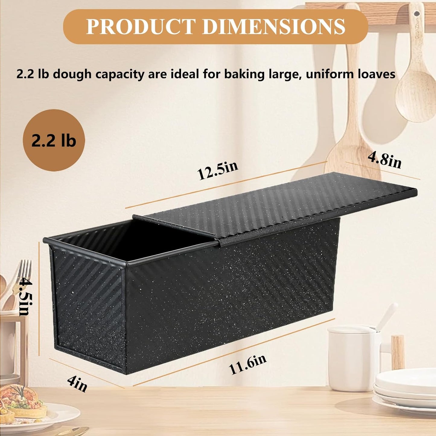 SS&CC Pullman Loaf Pan with Lid 13x4 | 2.2lb Carbon Steel Bread Pan for Homemade Sourdough & Sandwich Bread | Nonstick Bakeware, Heavy Duty & Easy Clean (Black, 2.2lb) - Culinary Roots