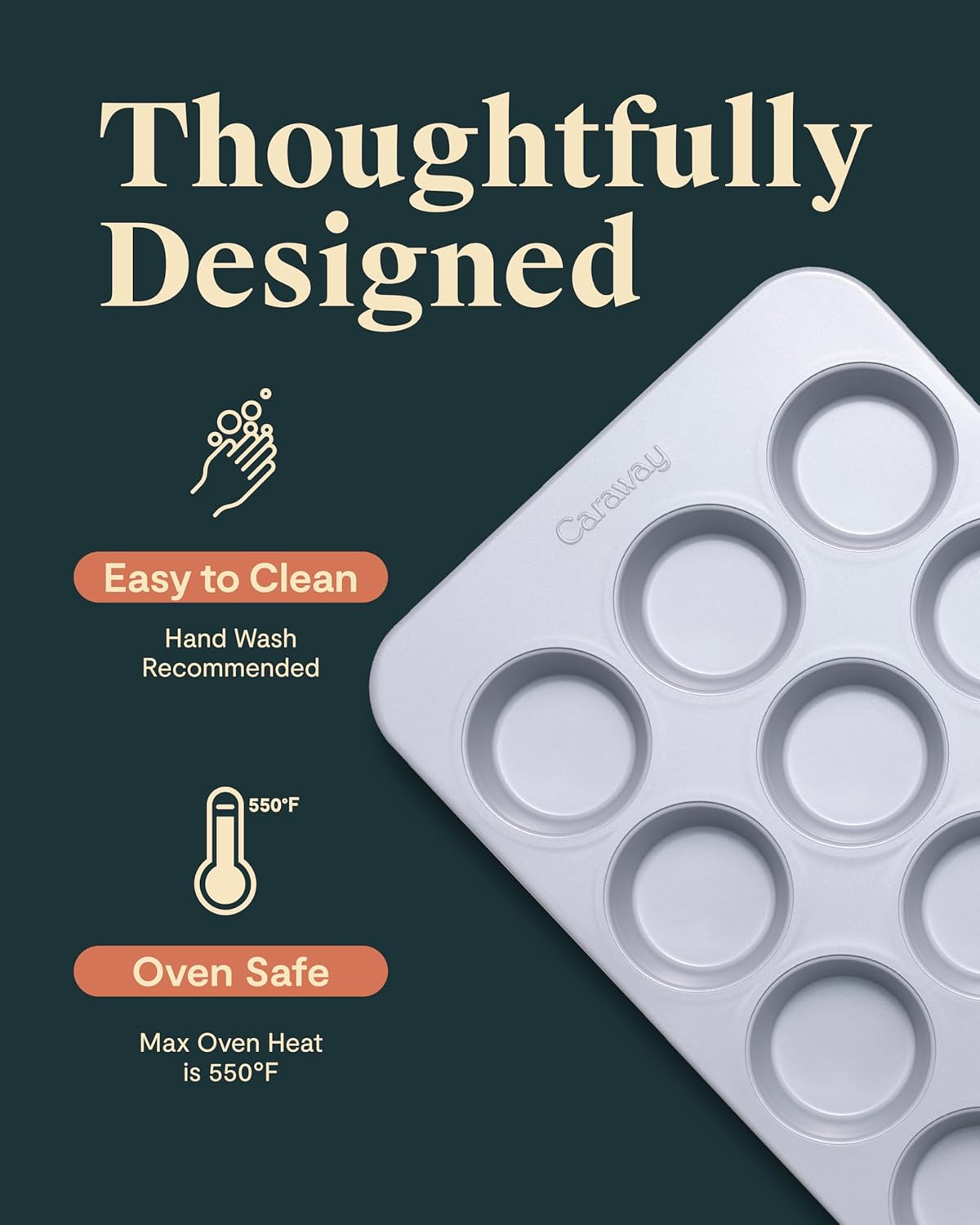 Caraway Non-Stick Ceramic 12-Cup Muffin Pan - Naturally Slick Ceramic Coating - Non-Toxic, PTFE & PFOA Free - Perfect for Cupcakes, Muffins, and More - Navy - Culinary Roots