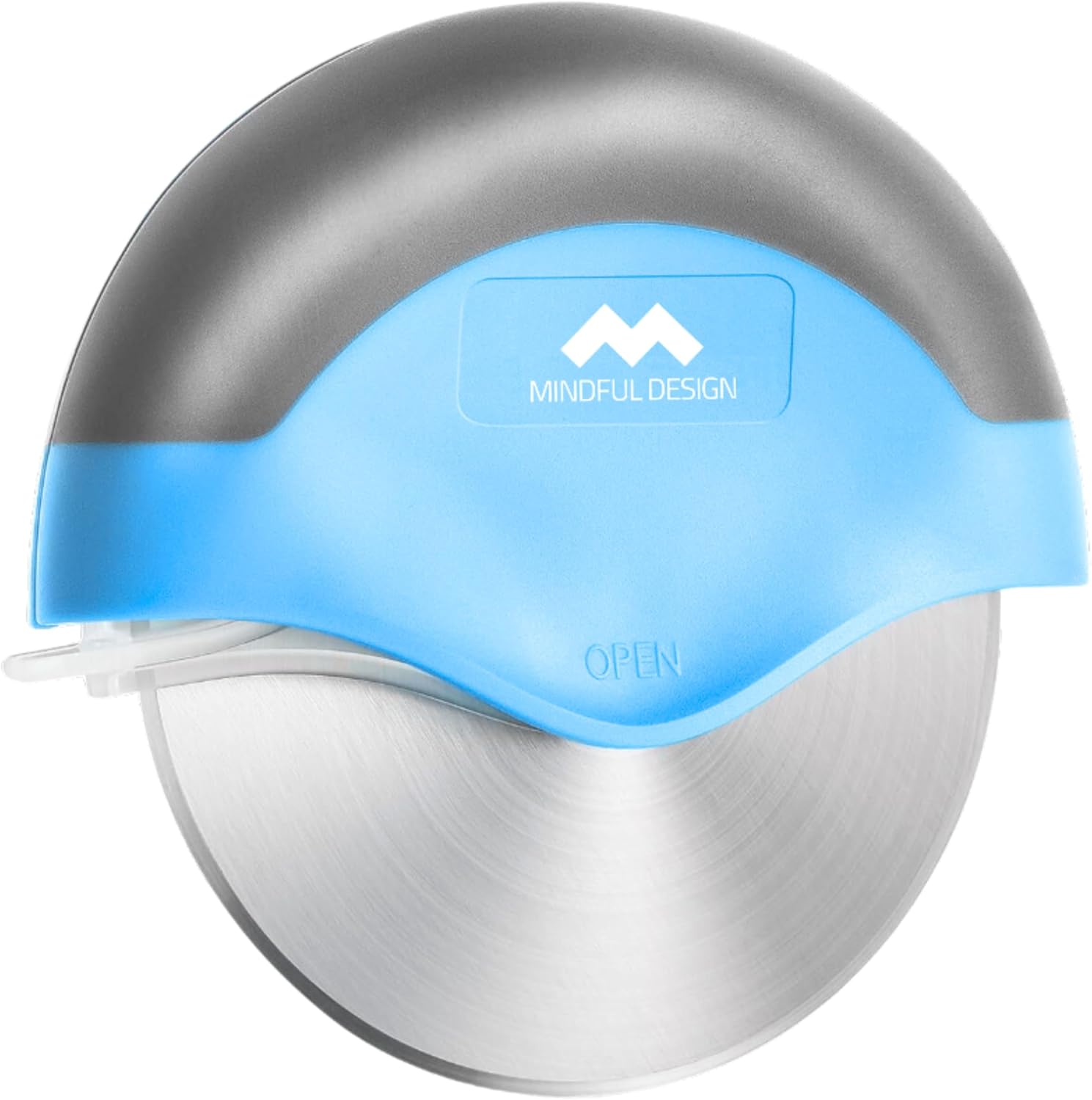 Mindful Design Pizza Cutter Wheel with Protective Blade Cover, Easy to Clean and Dishwasher Safe Ergonomic Pizza Slicer (Blue) - Culinary Roots