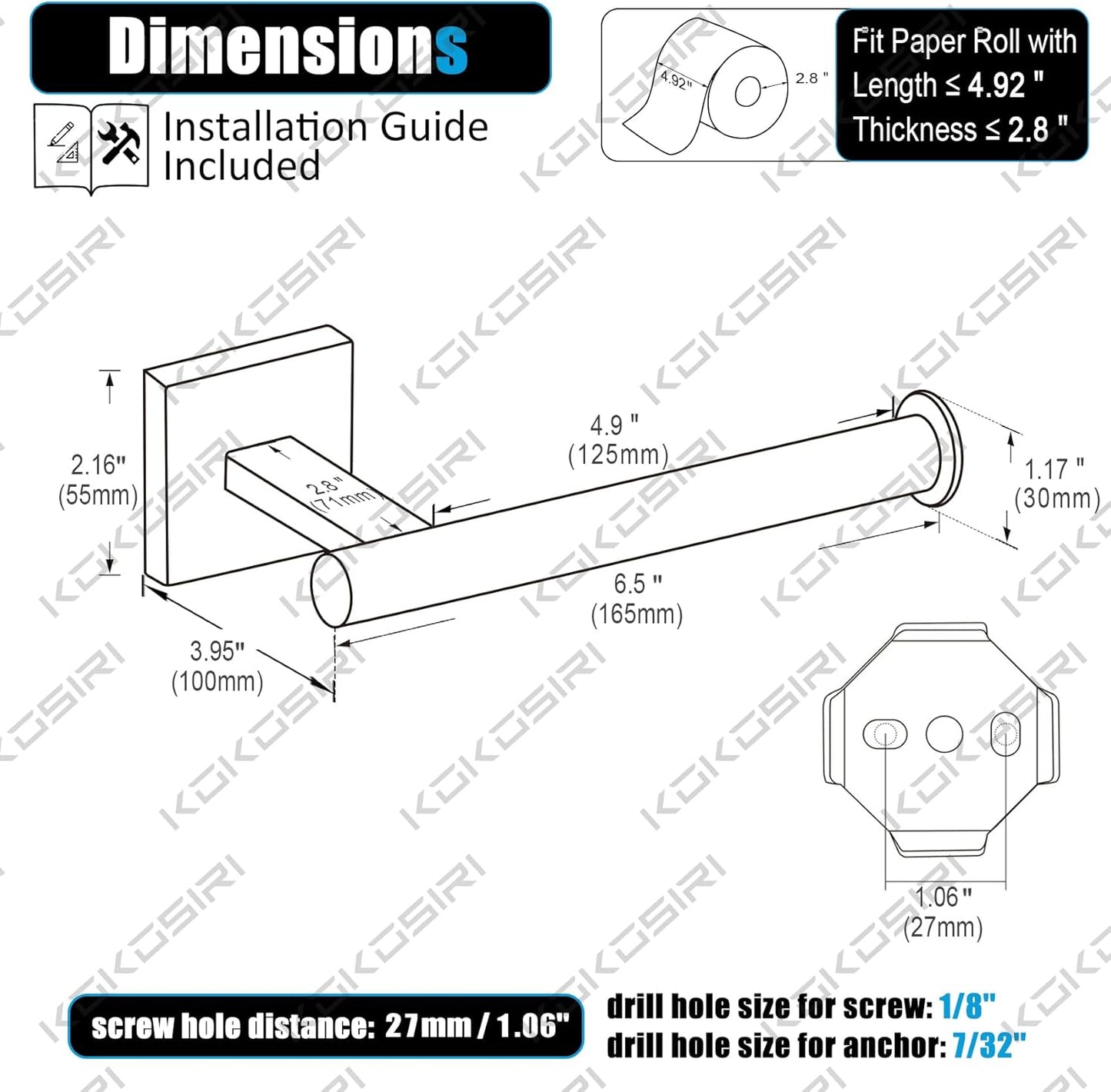 KOKOSIRI Toilet Paper Holder Tissue Paper Dispenser for Bathroom Toilet Roll Holder Wall Mounted, Brushed Nickel Stainless Steel B2008BR