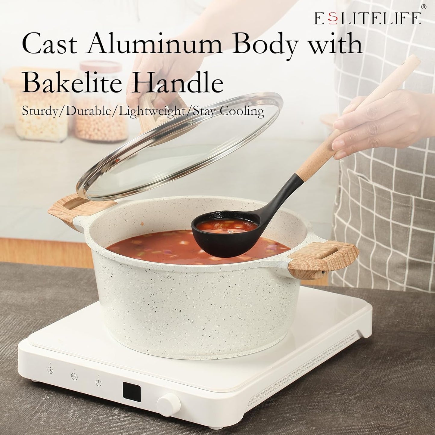 ESLITE LIFE Nonstick Stock Pot with Lid, 3 Quart Granite Casserole Small Soup Pot Pasta Cooking Pot, Induction Compatible, PTFE & PFOA Free, White - Culinary Roots