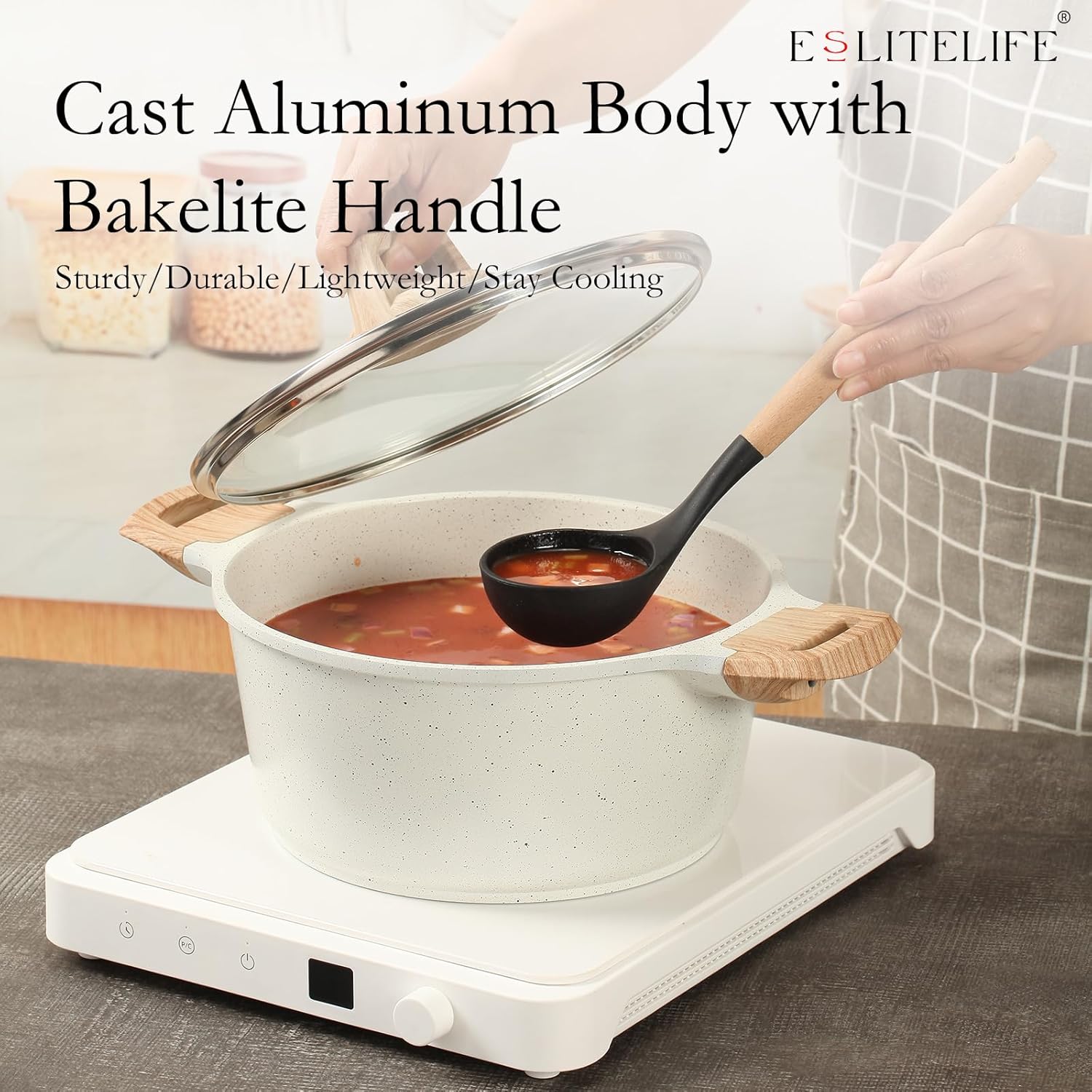 ESLITE LIFE Nonstick Stock Pot with Lid, 3 Quart Granite Casserole Small Soup Pot Pasta Cooking Pot, Induction Compatible, PTFE & PFOA Free, White - Culinary Roots