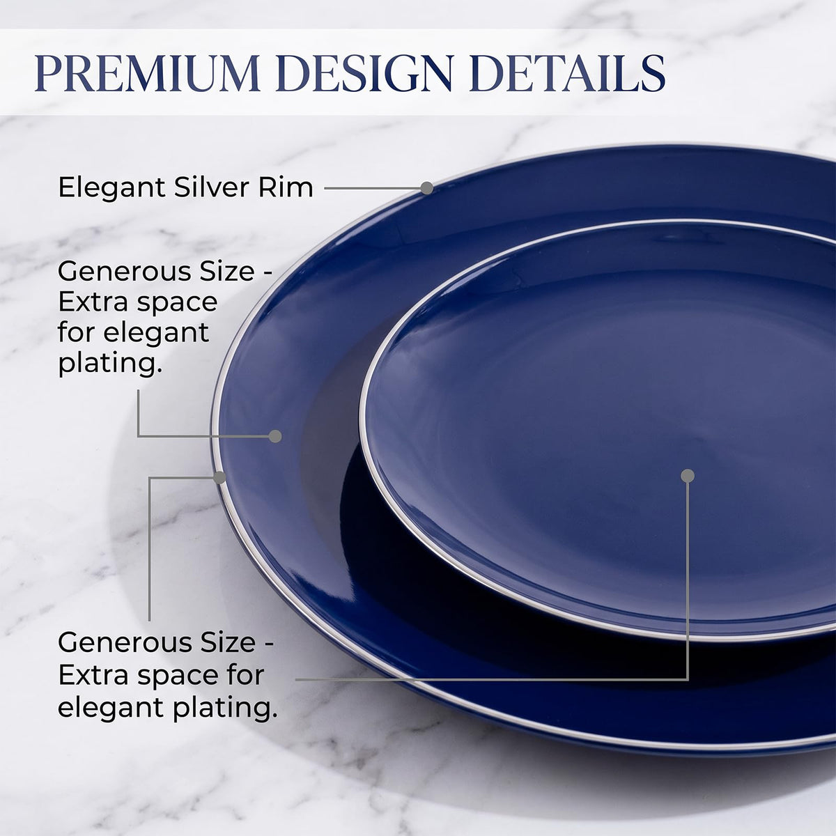 175Pcs Blue Plastic Plates with Silver Rim & Disposable Silverware with Blue Handle & Silver