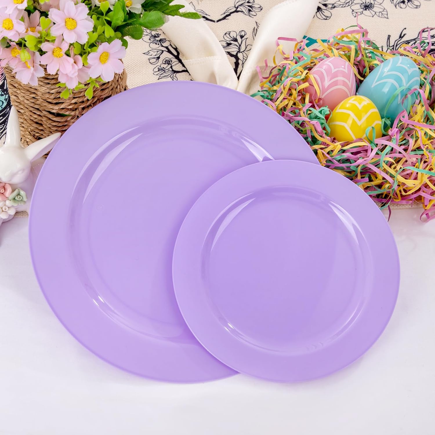 FLOWERCAT 60PCS Purple Plates - Heavy Duty Purple Plastic Plates Disposable for Easter Party/Wedding - Include 30PCS 10.25" Dinner Plates and 30PCS 7.5" Dessert Plates - Culinary Roots