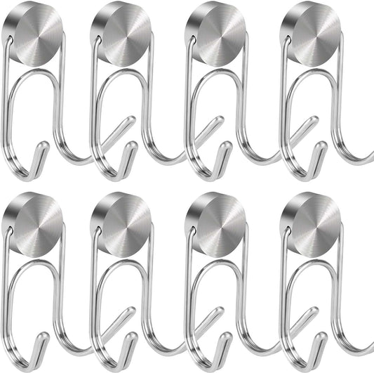 Magnetic Hooks 304 Stainless Steel Hooks Heavy Duty Magnets Hanging Hooks for Refrigerator Grill Toolbox Cabins Outdoor,Cruise Essentials Camper Accessories,8pack(Silver,1.3in-2)