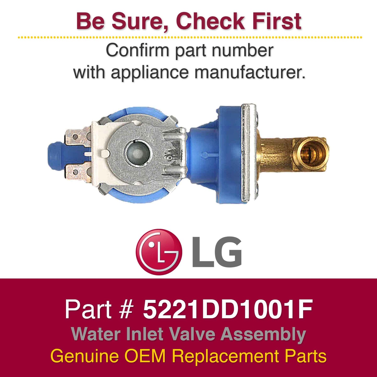 5221DD1001F Genuine OEM Water Inlet Valve for LG Dishwashers