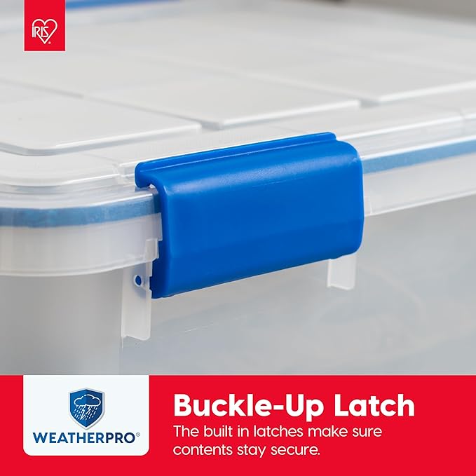 IRIS USA WeatherPro 16 Qt Storage Bins with Lids, 3 Pack, BPA-Free Plastic Gasket Box with Tight Latch and Seal, Stackable Nestable Tote Tub - Clear/Blue