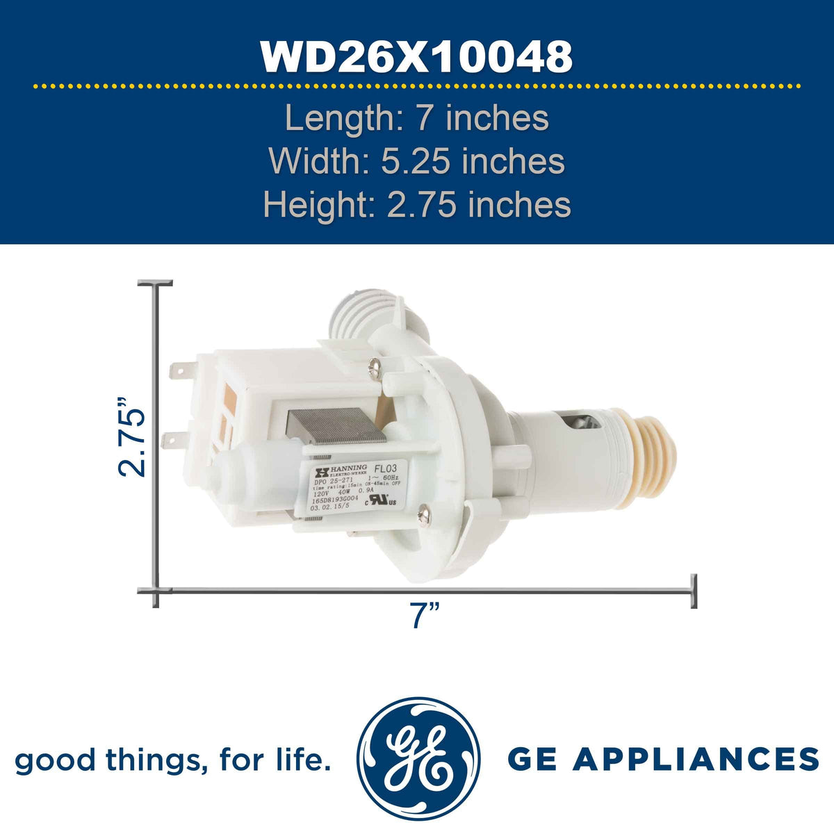 WD26X10048 Genuine OEM Drain Pump Assembly for GE Dishwashers