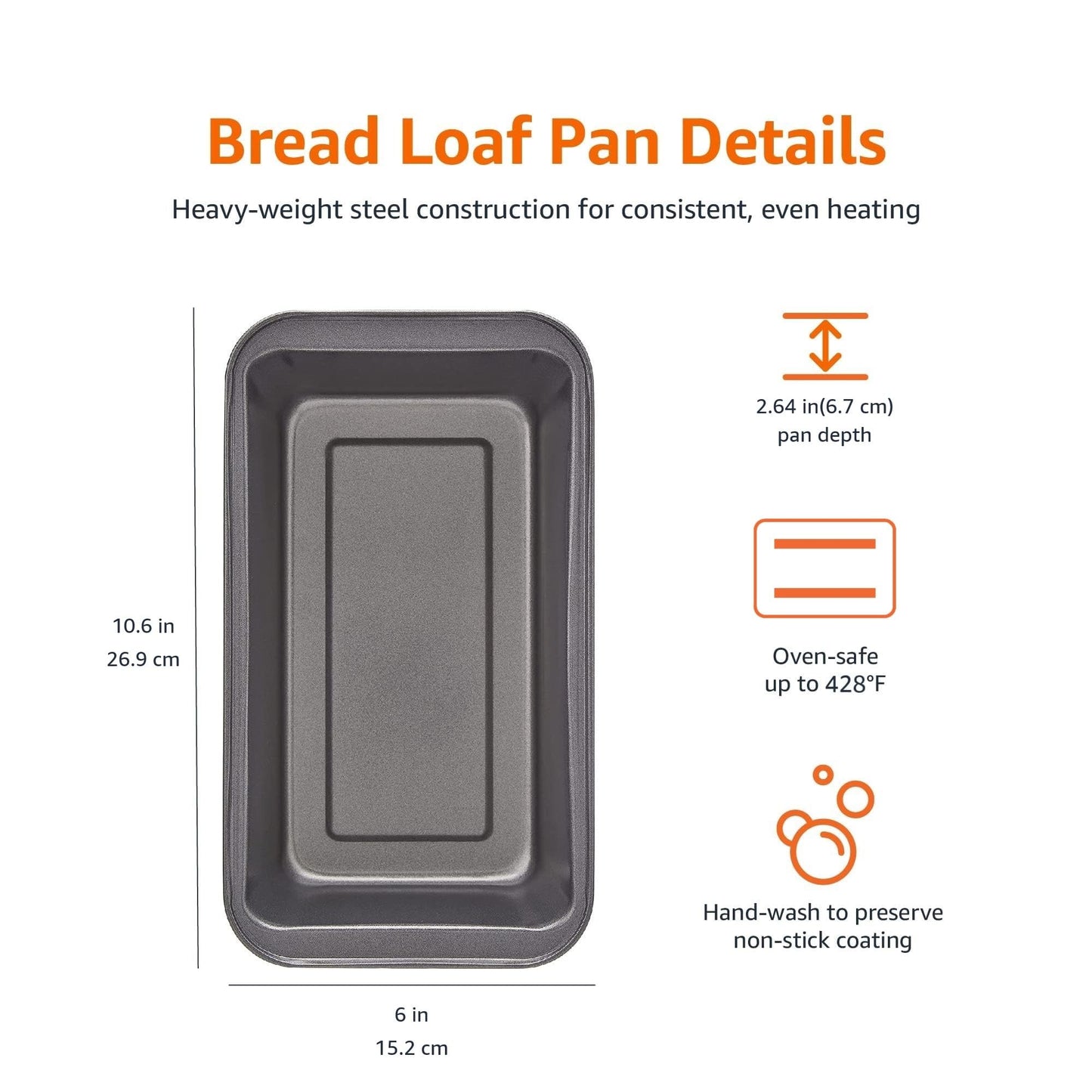 Rectangular Nonstick Bread Loaf Pan for Baking Meatloaf with Even Heat Distribution (2 Count)