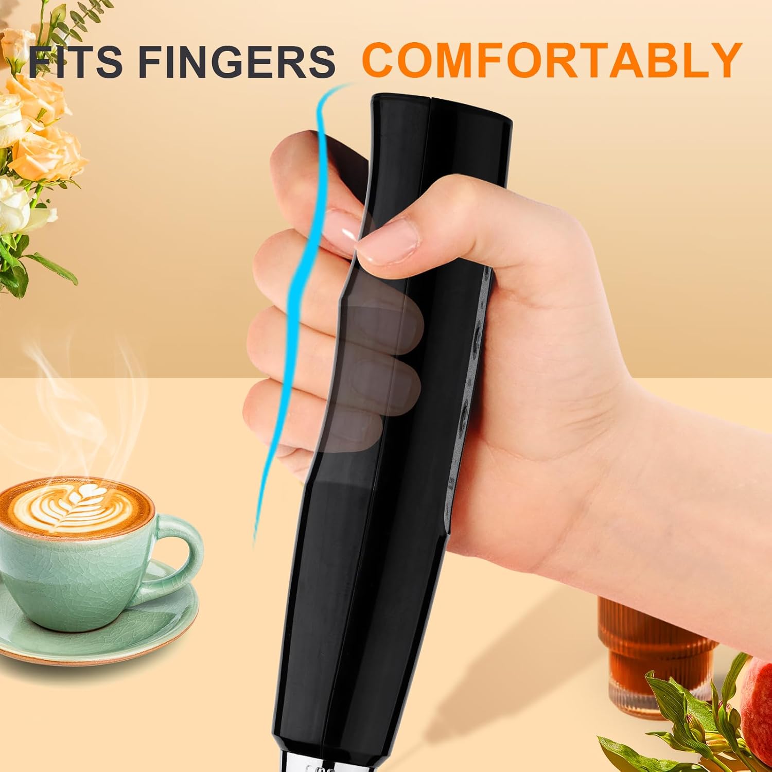 YUSWKO Handheld Milk Frother Wand for Coffee, Rechargeable Electric Whisk with 3 Heads 3 Speeds Drink Mixer Coffee Frother For Latte, Cappuccino, Hot Chocolate, Egg (Without Stand, Light Black) - Culinary Roots