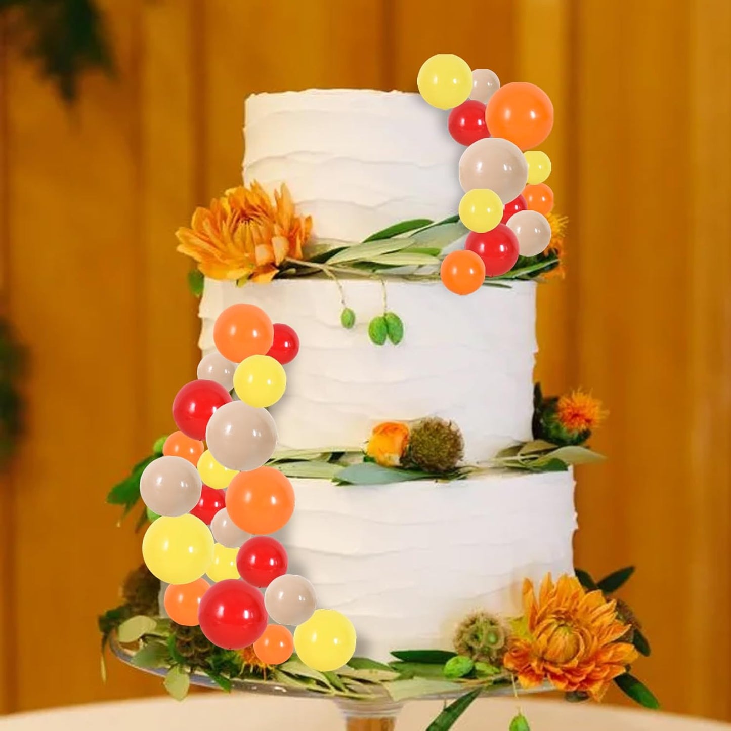 BEISHIDA 40 Pcs Mini Balls Cake Toppers - DIY Cake Decorations for Girls, Baking, Thanksgiving, Birthday, Baby Shower (Red, Orange, Yellow)