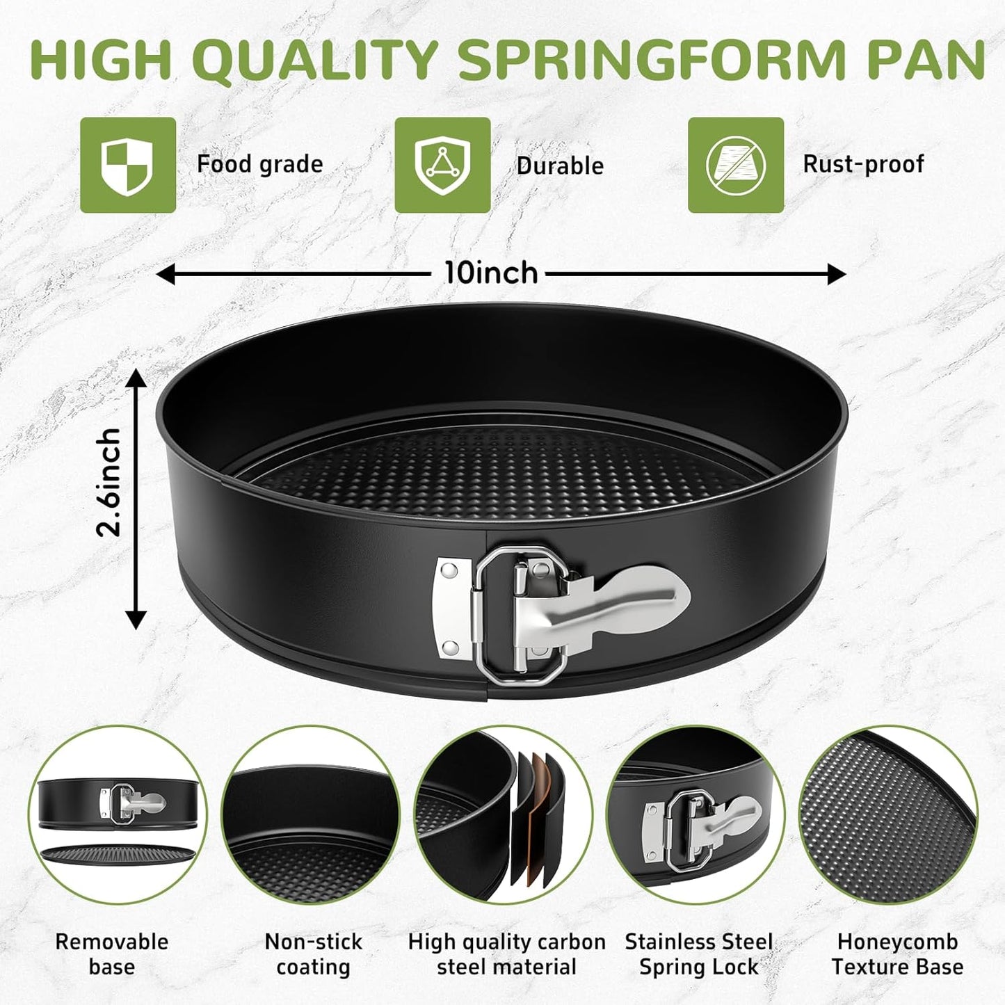 10 Inch Springform Pan with Removable Bottom, Non-stick Round Spring Form Cake Mold Cheesecake Pan For Baking - Culinary Roots