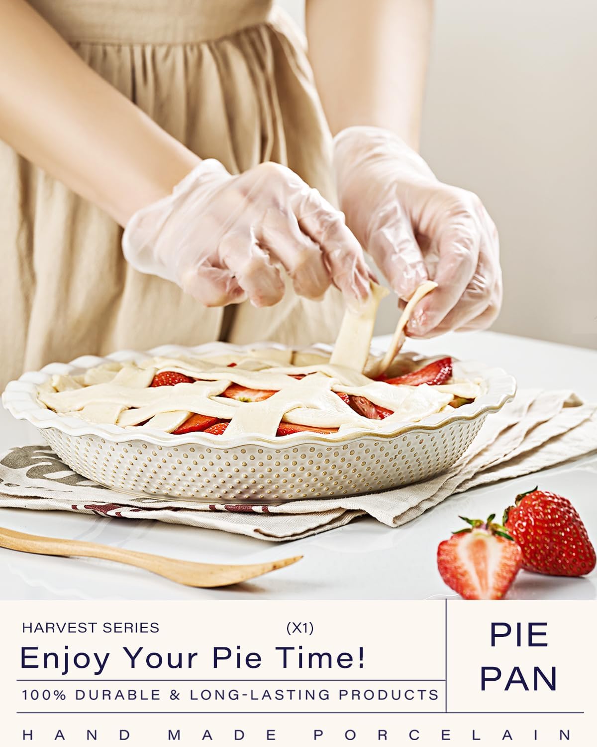 getstar Ceramic Pie Pan, 9 inch Pie Dish for Baking, Non-Stick, Oven & Dishwasher Safe, Farmhouse Decor Quiche Baking Dish, Pie Plate, Deep Dish Pie Pan (Embossed Dots) - Culinary Roots
