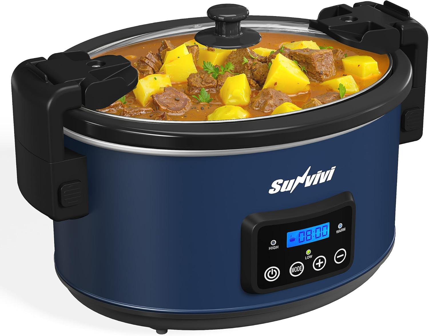 Sunvivi 8.5 Quart Programmable Slow Cooker: Multi-Cooker Food Warmer with Locking Lid & Digital Timer, Adjustable Tempature Control, Dishwasher Safe, Perfect for Families and Gatherings, Blue - Culinary Roots