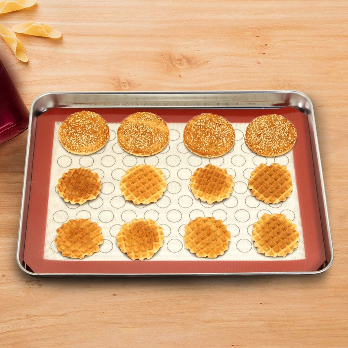 Baking Sheet with Silicone Mat Set, Set of 8 (4 Sheets + 4 Mats), Stainless Steel Cookie Sheet Baking Pans with Reusable Silicone Baking Mat, Non Toxic & Heavy Duty & Easy Clean - Culinary Roots