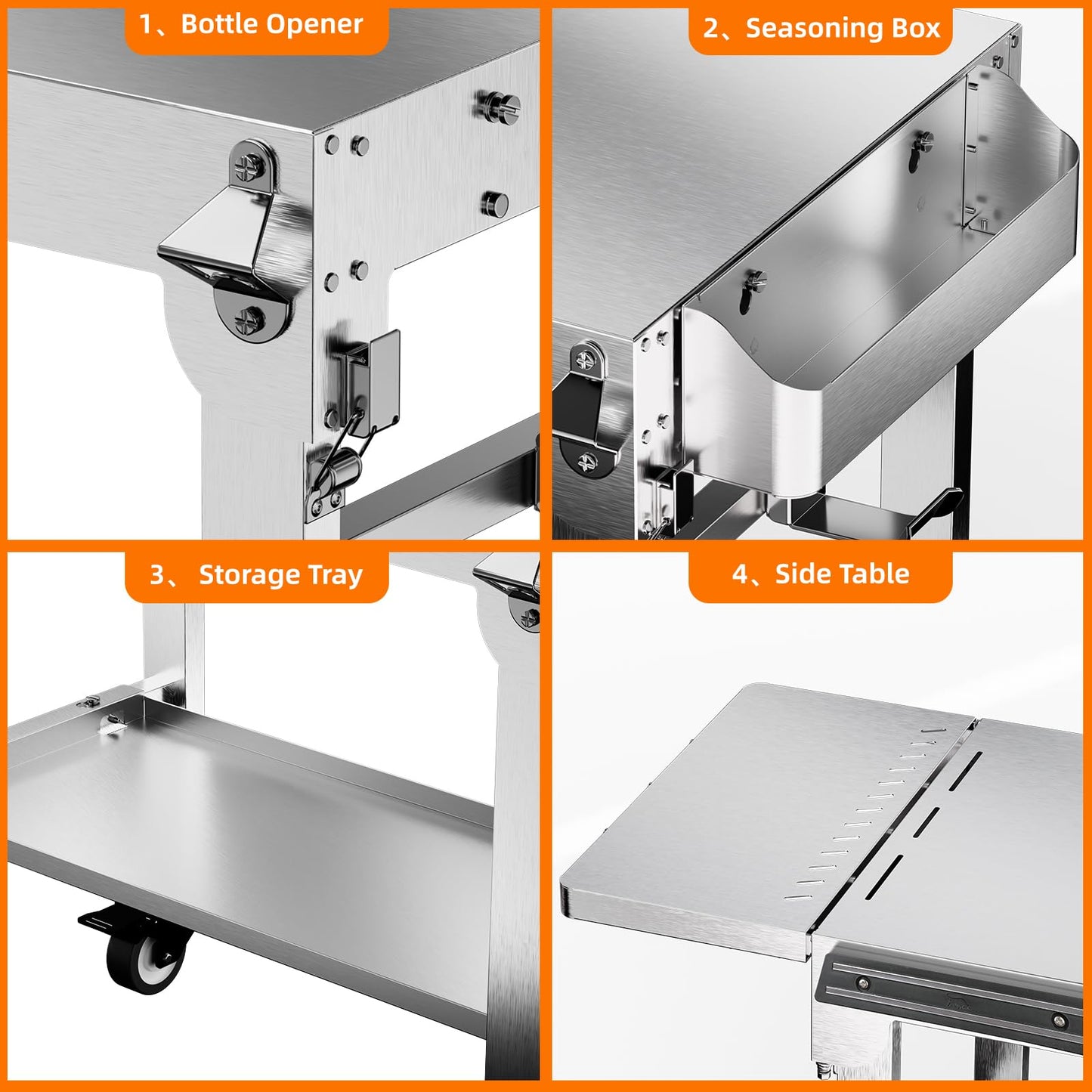 Food Grade 304 Stainless Steel BBQ Grill Carts fits 22'' Tabletop Griddle