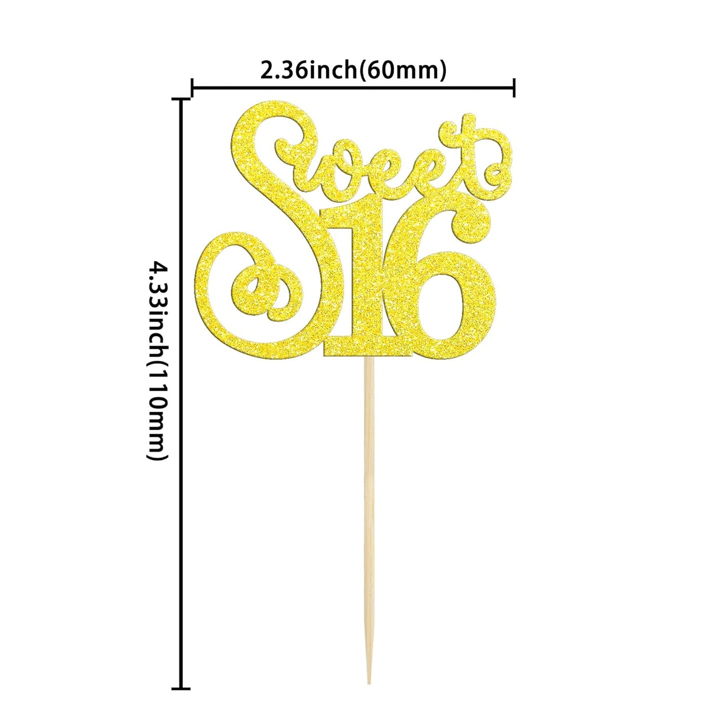 Gyufise 24 Pack 16th Birthday Cupcake Toppers Glitter Sixteen Happy Sweet 16 Cupcake Picks Cheers to 16 Years Old Cupcake Decorations for 16th Birthday Anniversary Party Supplies Multi Gold