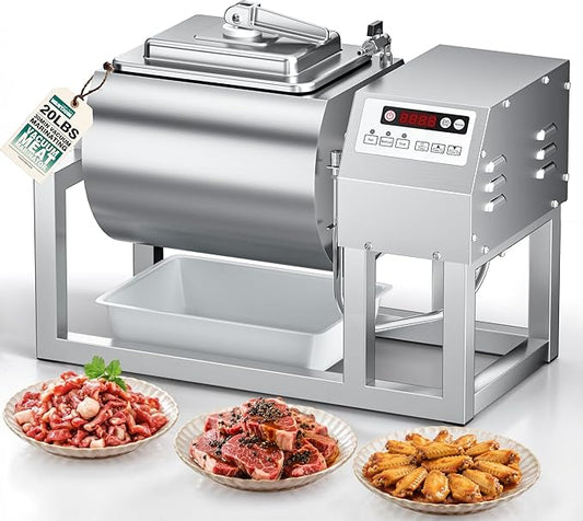 WantJoin Commercial Vacuum Tumbler Marinator, 20L Capacity, 30Min Fast Marinating, 80W Copper Motor, 3-Speed Bidirectional Rotation, Stainless Steel Meat Tumbler for Catering & Kitchen