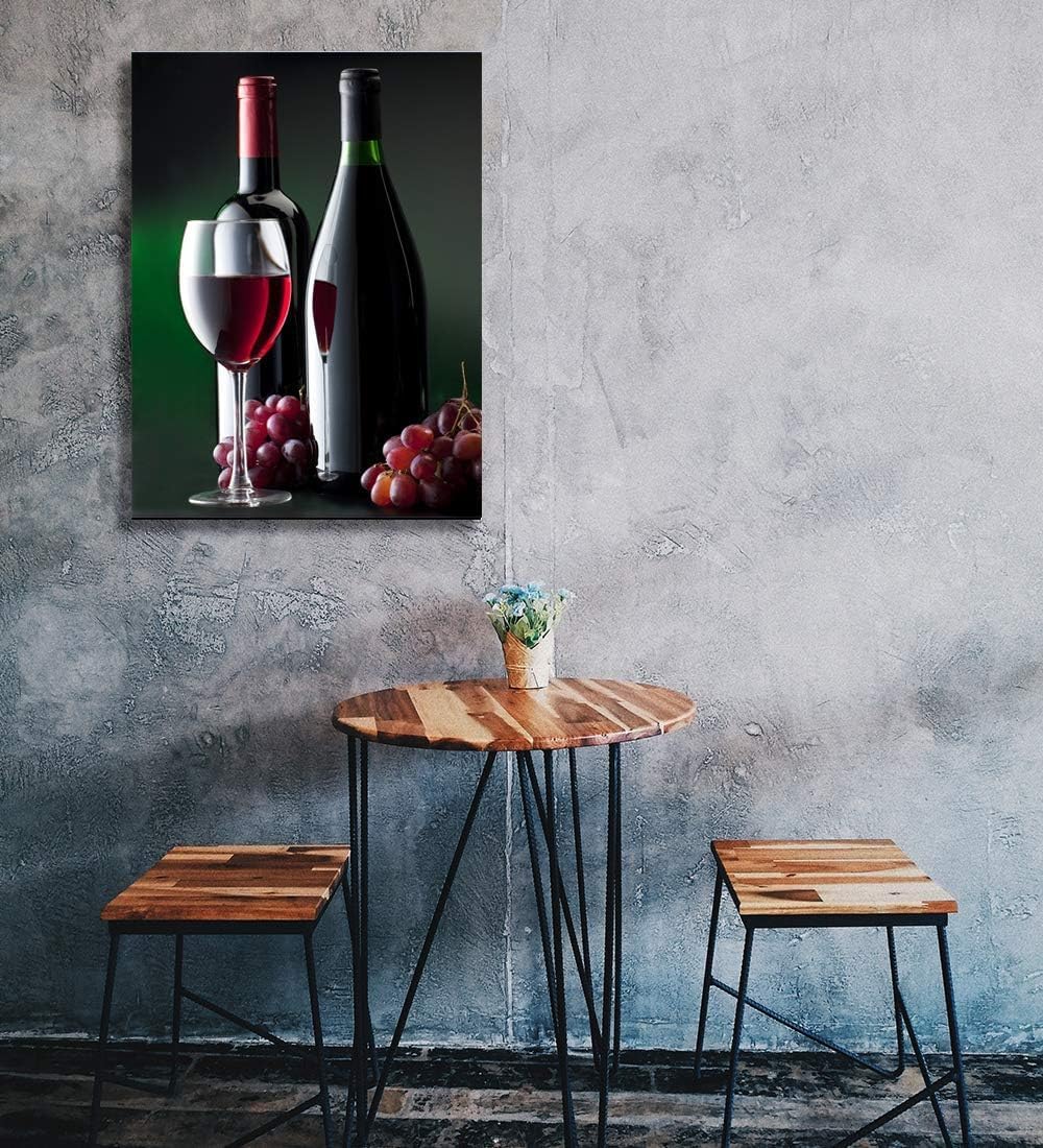 Looife Kitchen Wine Bottle Canvas Wall Art, 16x24 Inch Gallery Wrapped Red Wine with Grapes Picture Prints Wall Decor, Modern Art Deco for Dining Room and Bar Wall Decoration