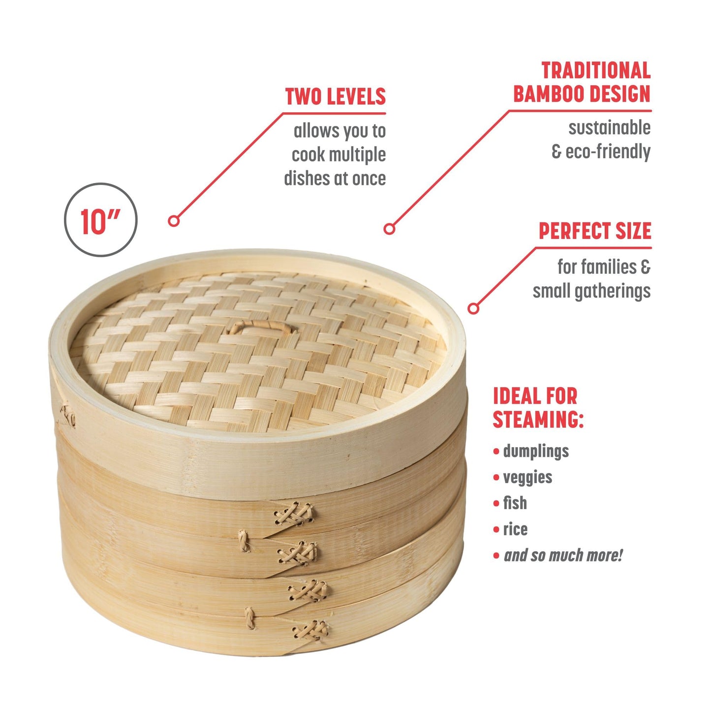 2 Tier Bamboo Steamer Baskets