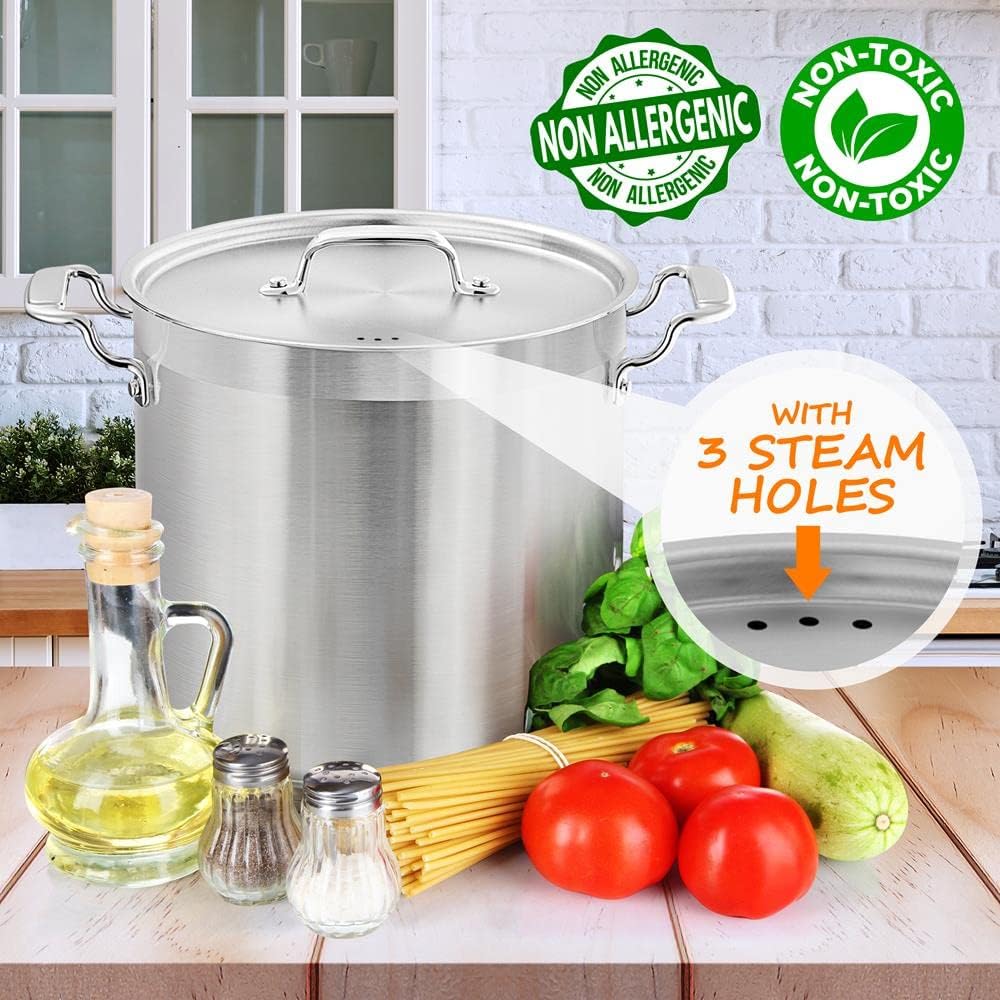 NutriChef 20 Quart Heavy-Duty Stockpot with Stainless Lid - Large Pot for Induction, Gas & Electric Cooktops, Perfect for Soups & Stews - Culinary Roots