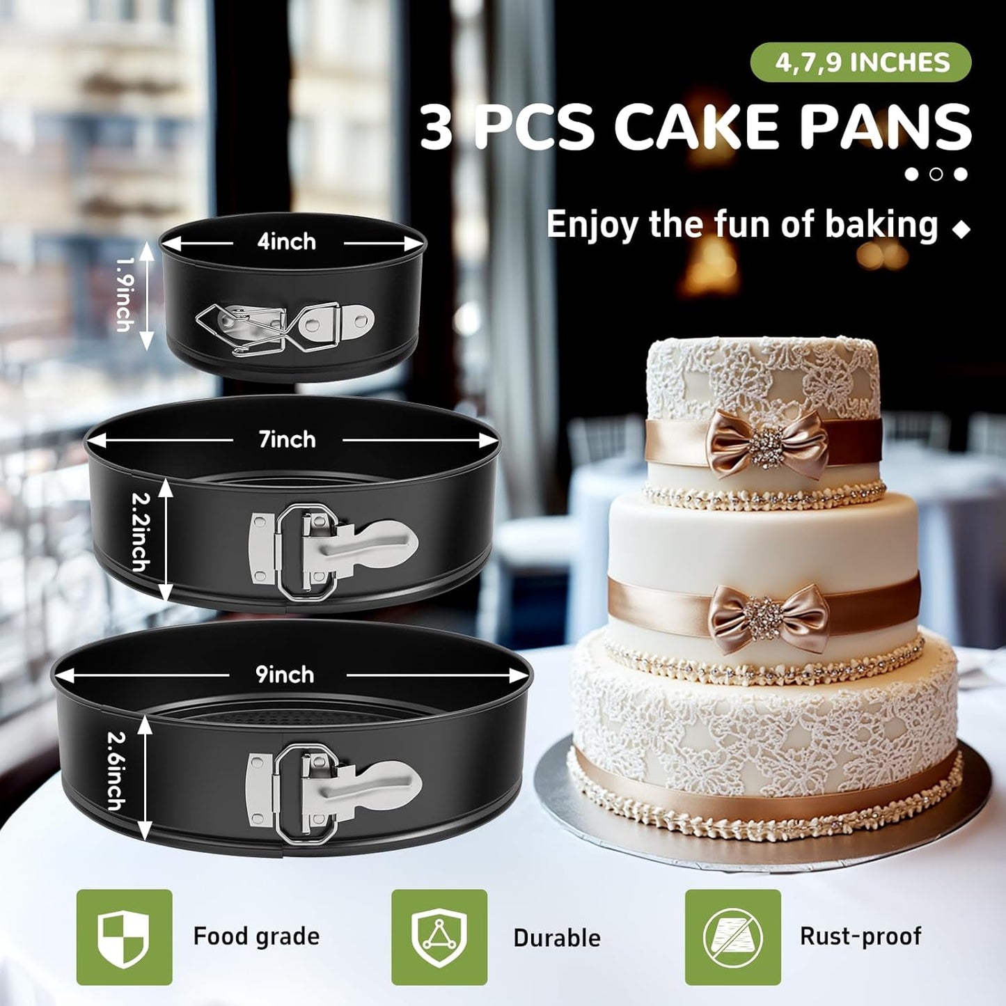 Springform Pan Set of 3 Pcs (4"/7"/9"), Non-stick Cheesecake Pans with Removable Bottom, Round Spring Form Cake Pans Set for Cheesecake, Cheese Cake Pans For Baking - Culinary Roots