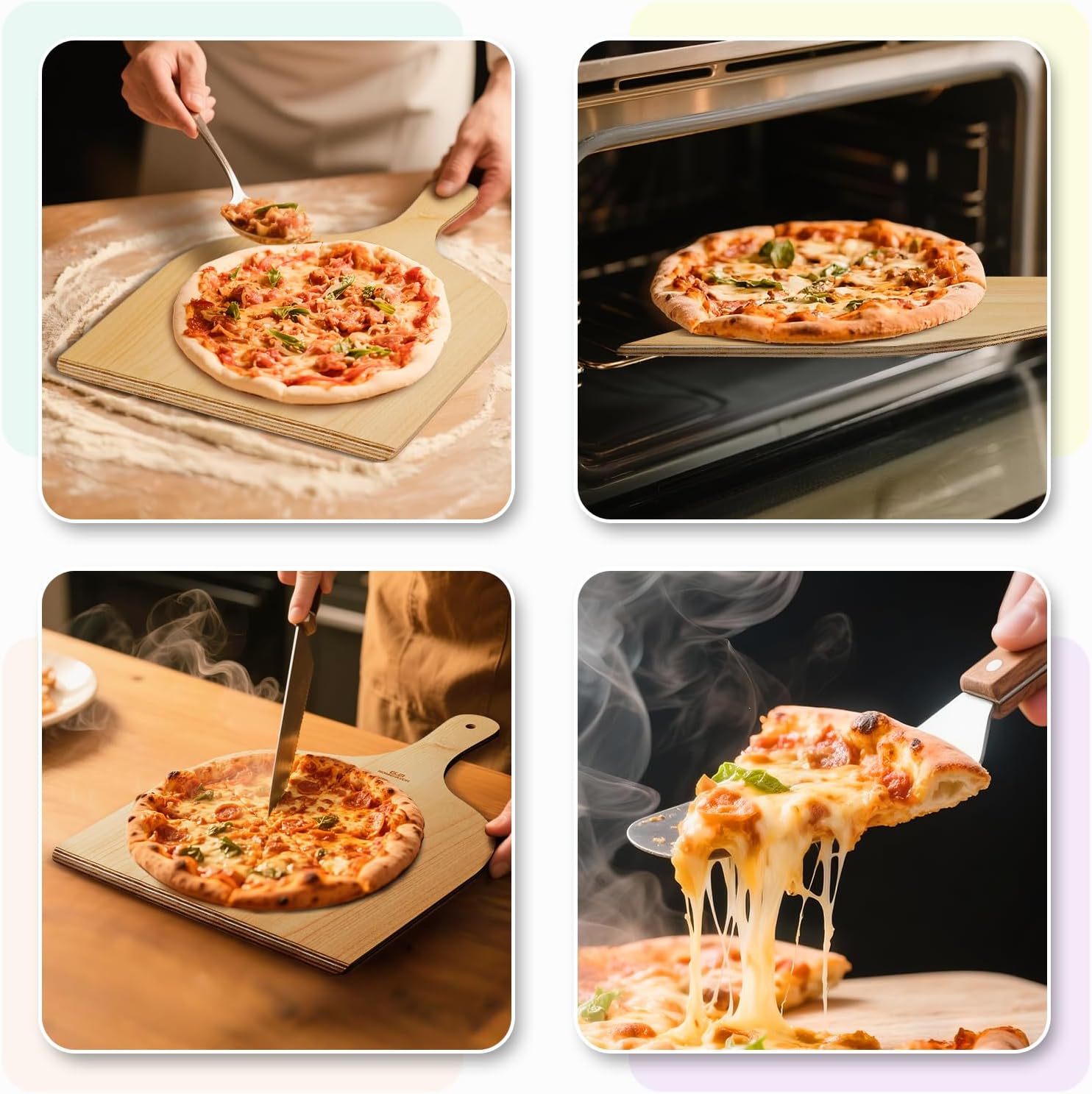 G.a HOMEFAVOR 2 Pack Wooden Pizza Peel - Pizza Paddle Spatula 12 inch with Wood Handle, Oven Accessory for Pizza Making, Large Cutting Board for Transferring Pizza - Culinary Roots