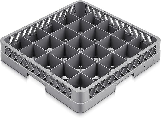 1 Pack Commercial Dishwasher Tray Rack Polypropylene Full Size Flatware Rack for Bowls Plates Knives Forks Cups (25 Grid,Gray)