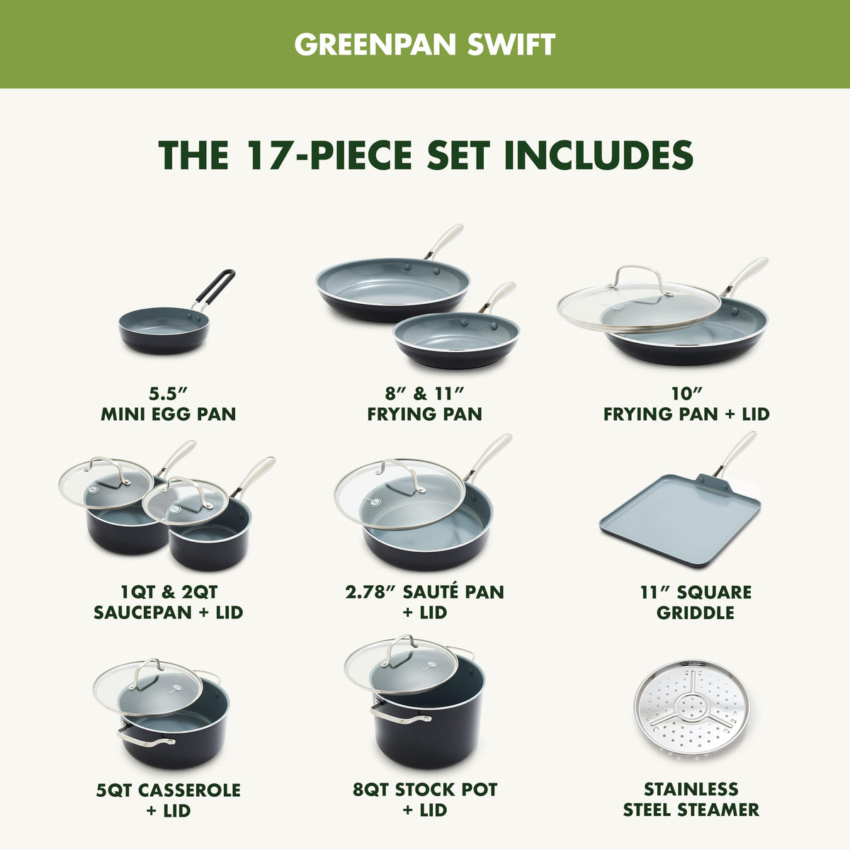 17 Piece Nonstick Swift Cookware Set