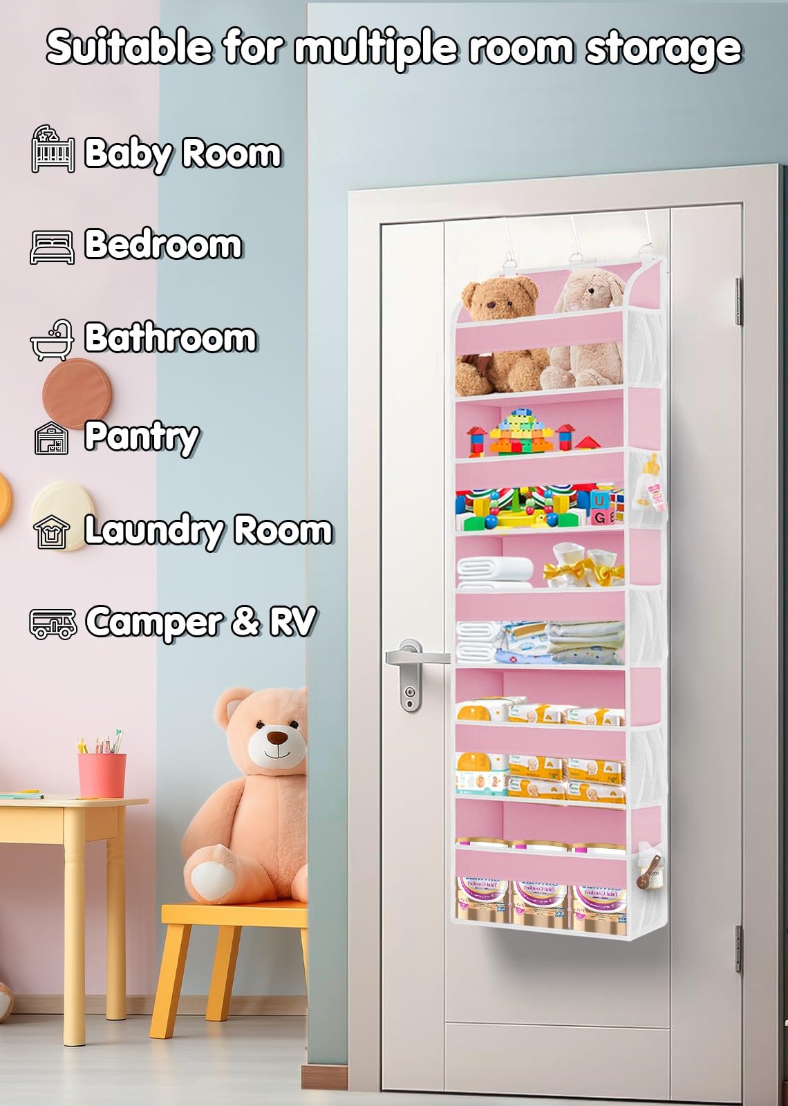 2 Pack Over the Door Storage Organizer with 5 Large Pockets (2 Count)