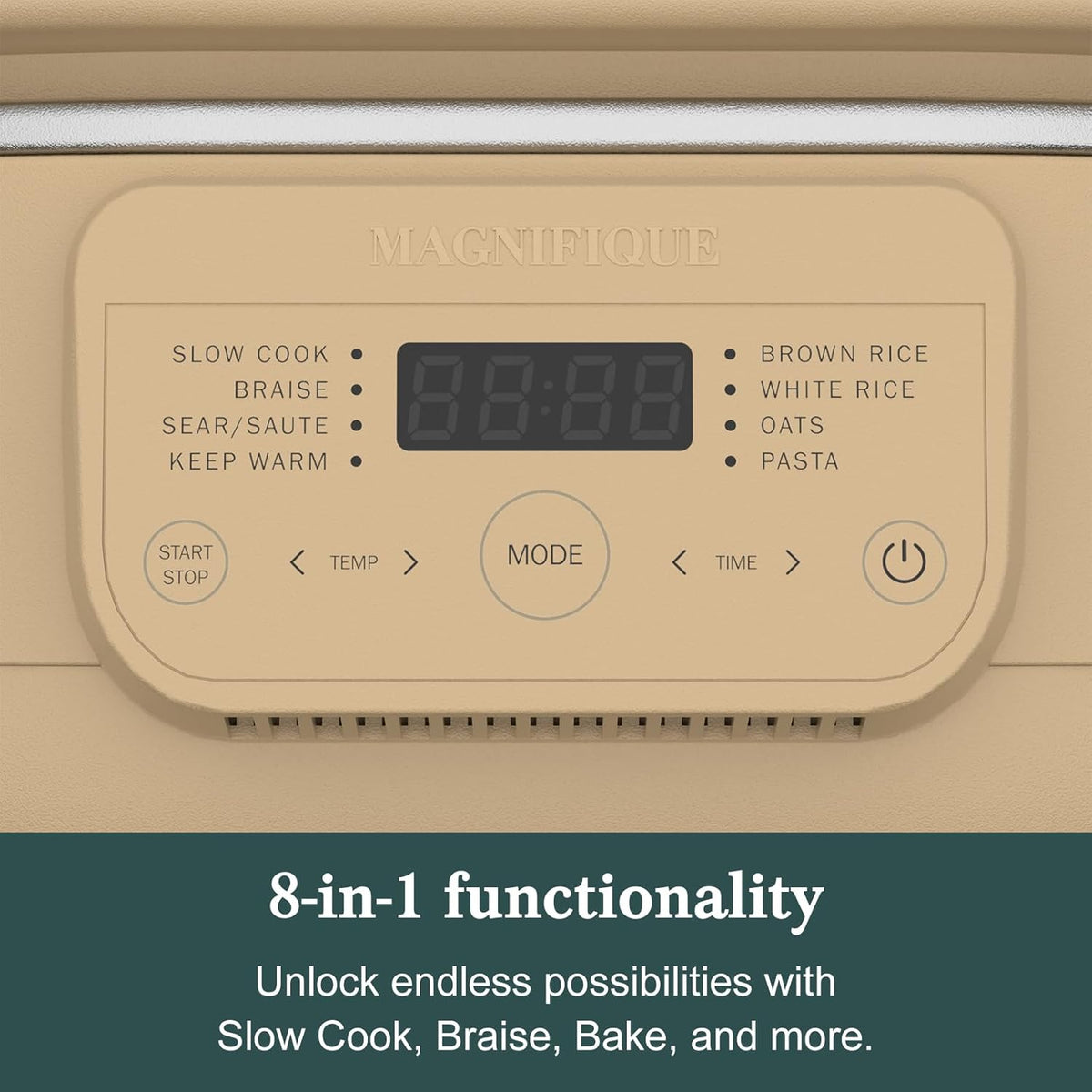 4 Quart Programmable Slow Cooker with Flexible Easy Programming, 8-in-1 Multi-Cooker with Dishwasher Safe Lid & Removable Crock Pot & Wooden Spoon, Nonstick, Oven Safe Pot to 500°F, Brown - Culinary Roots
