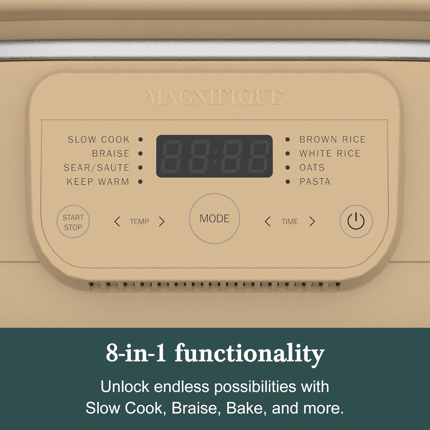 4 Quart Programmable Slow Cooker with Flexible Easy Programming, 8-in-1 Multi-Cooker with Dishwasher Safe Lid & Removable Crock Pot & Wooden Spoon, Nonstick, Oven Safe Pot to 500°F, Brown - Culinary Roots