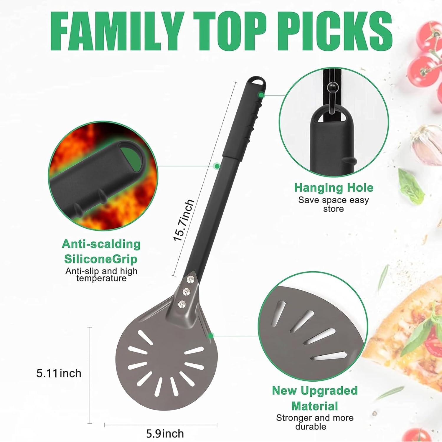 Pizza Turning Peel 6 Inch Round Aluminum Perforated Pizza Peel Turner with Metal Handle Pizza Paddle for Homemade Pizza Oven Accessories - Culinary Roots