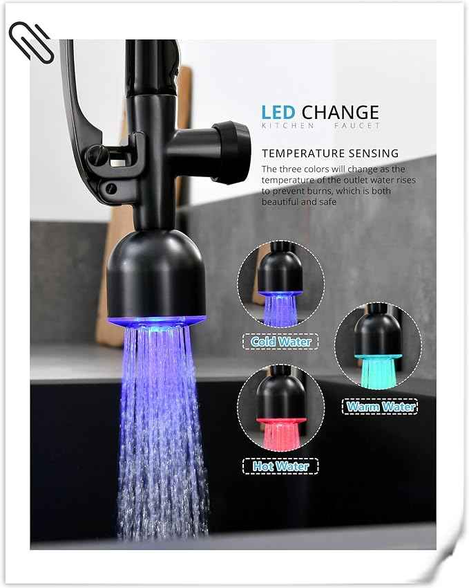 Fapully Commercial Single Handle Pull Down Sprayer Oil Rubbed Bronze Kitchen Faucet, Kitchen Sink Faucet with LED Light